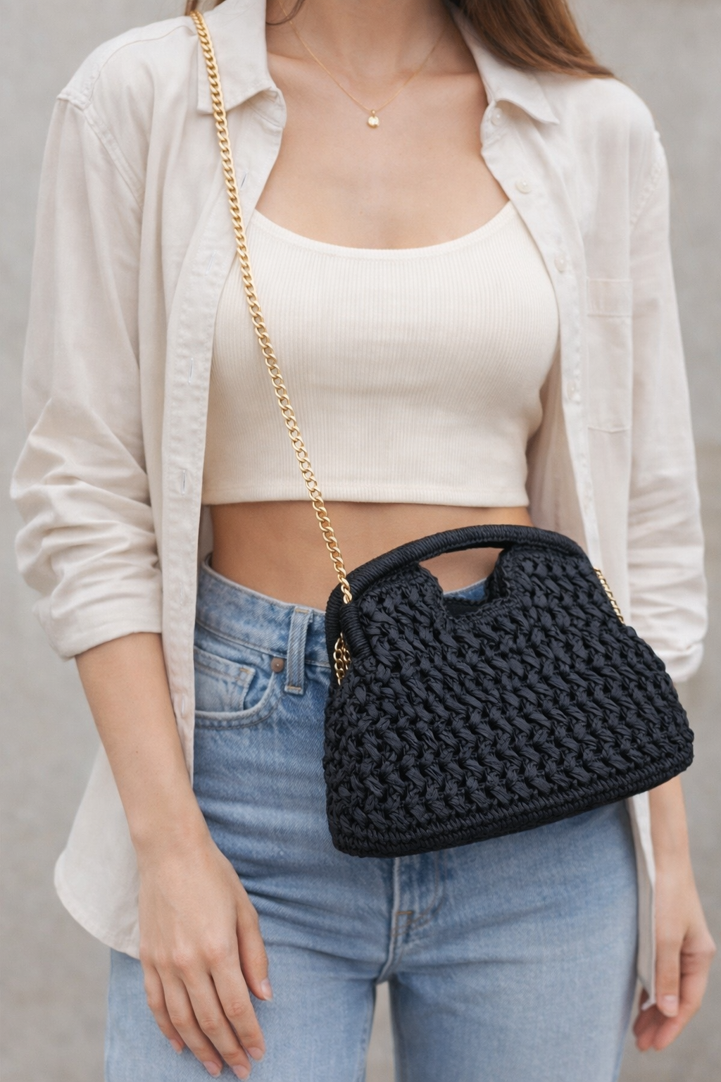 Woven Straw Basket Bag