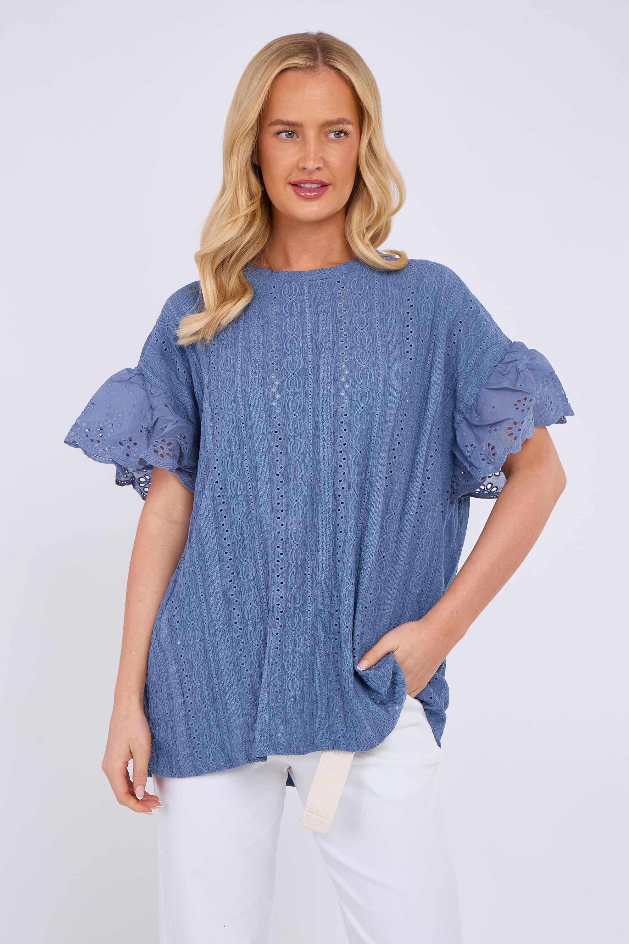 Broderie Frill Sleeve Top