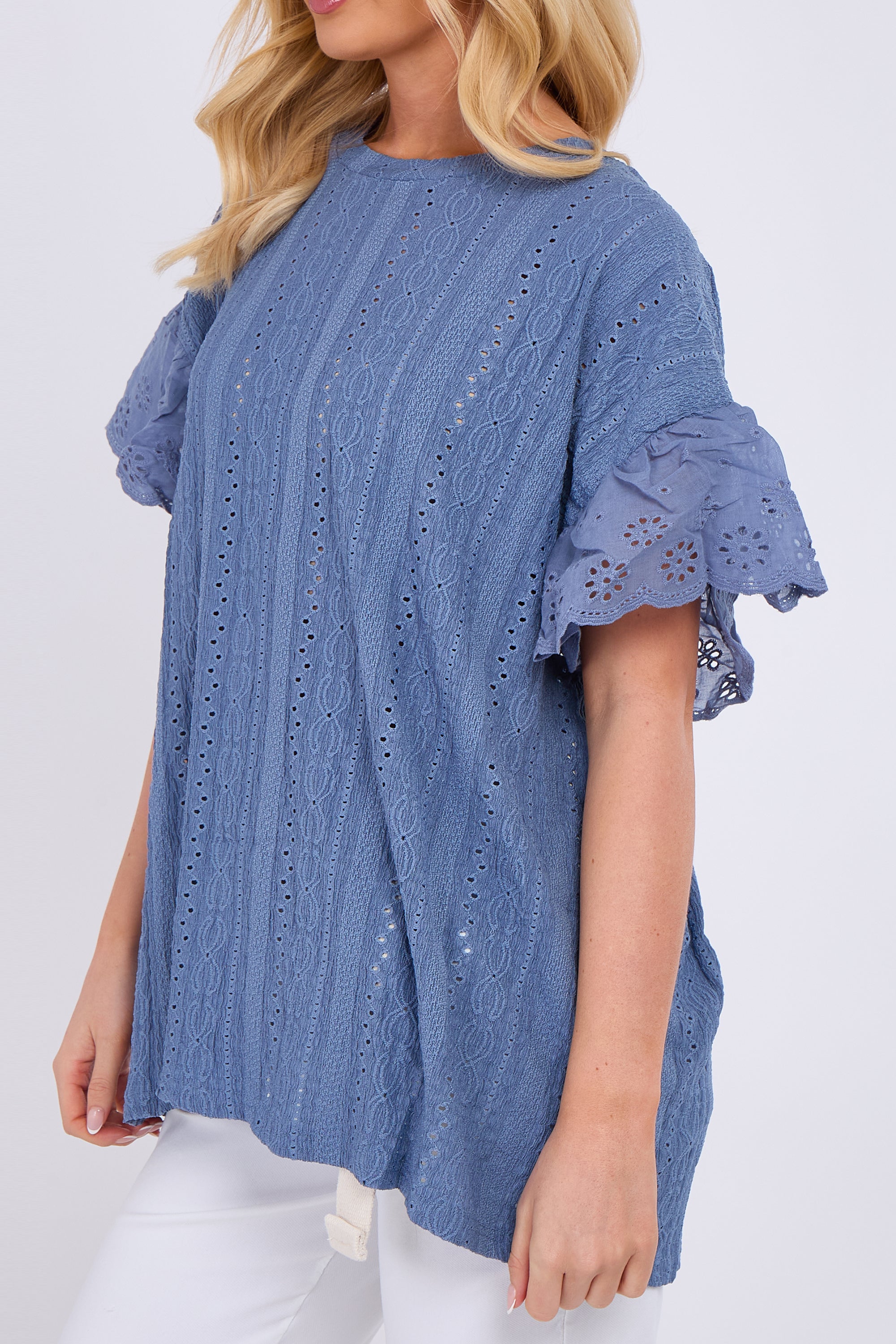 Broderie Frill Sleeve Top