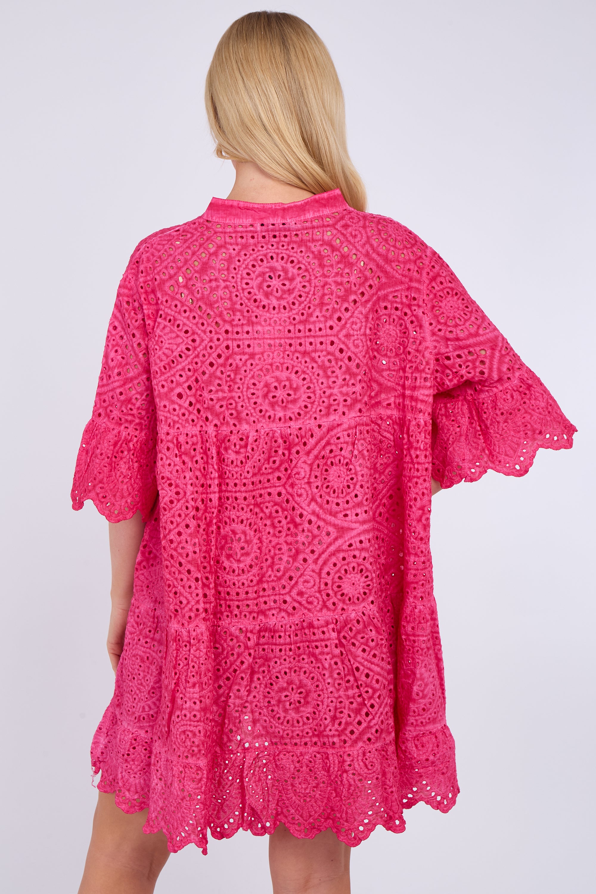 Broderie Lace Button Front Mini Dress