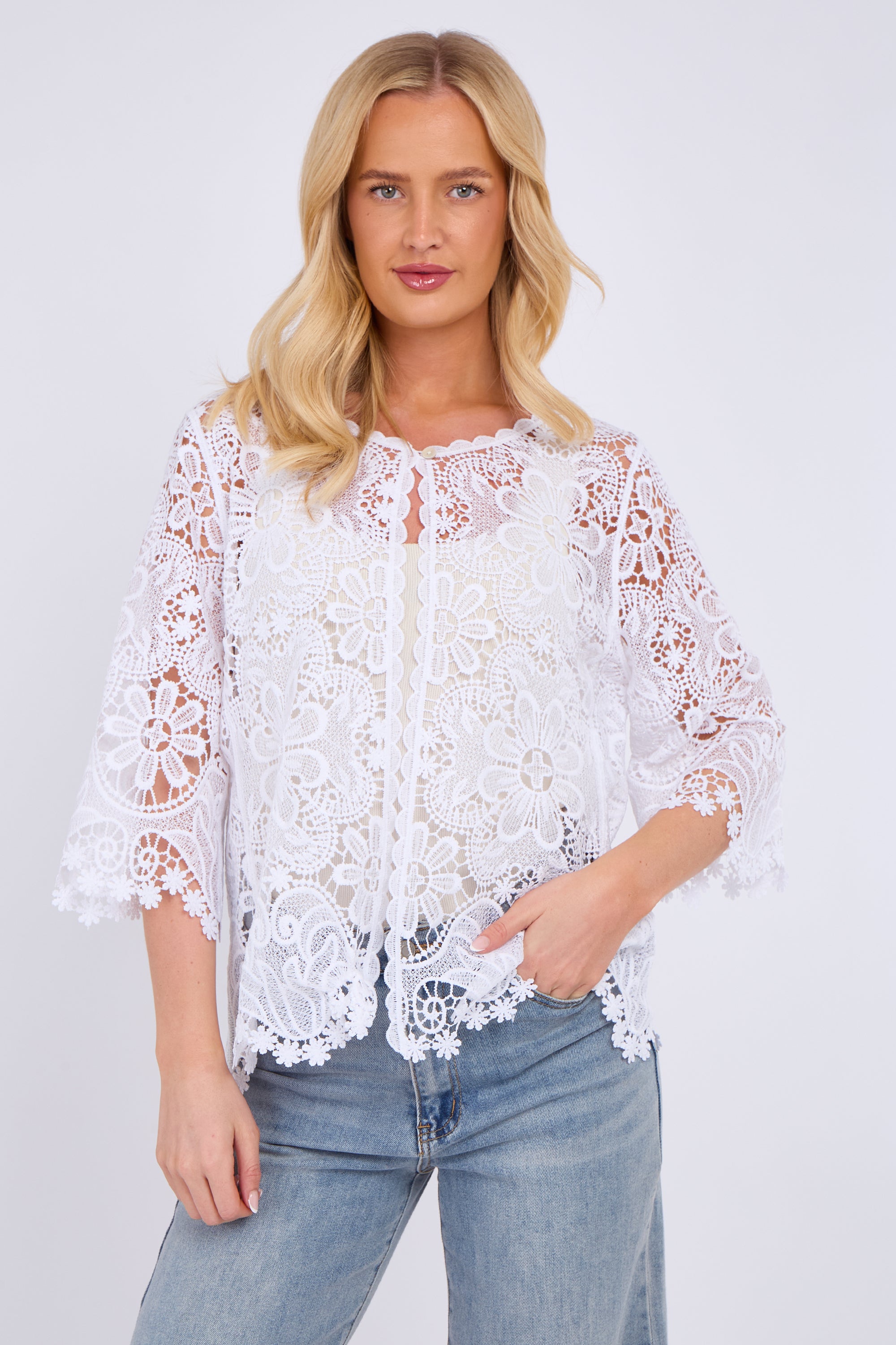 Floral Lace Button Front Cardigan