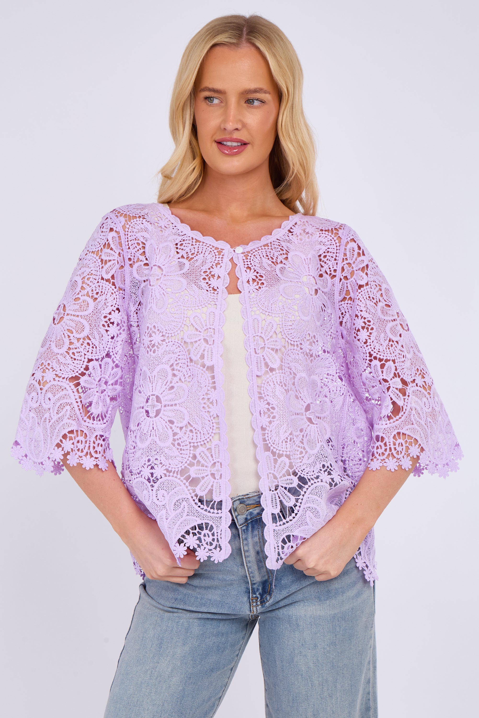 Floral Lace Button Front Cardigan