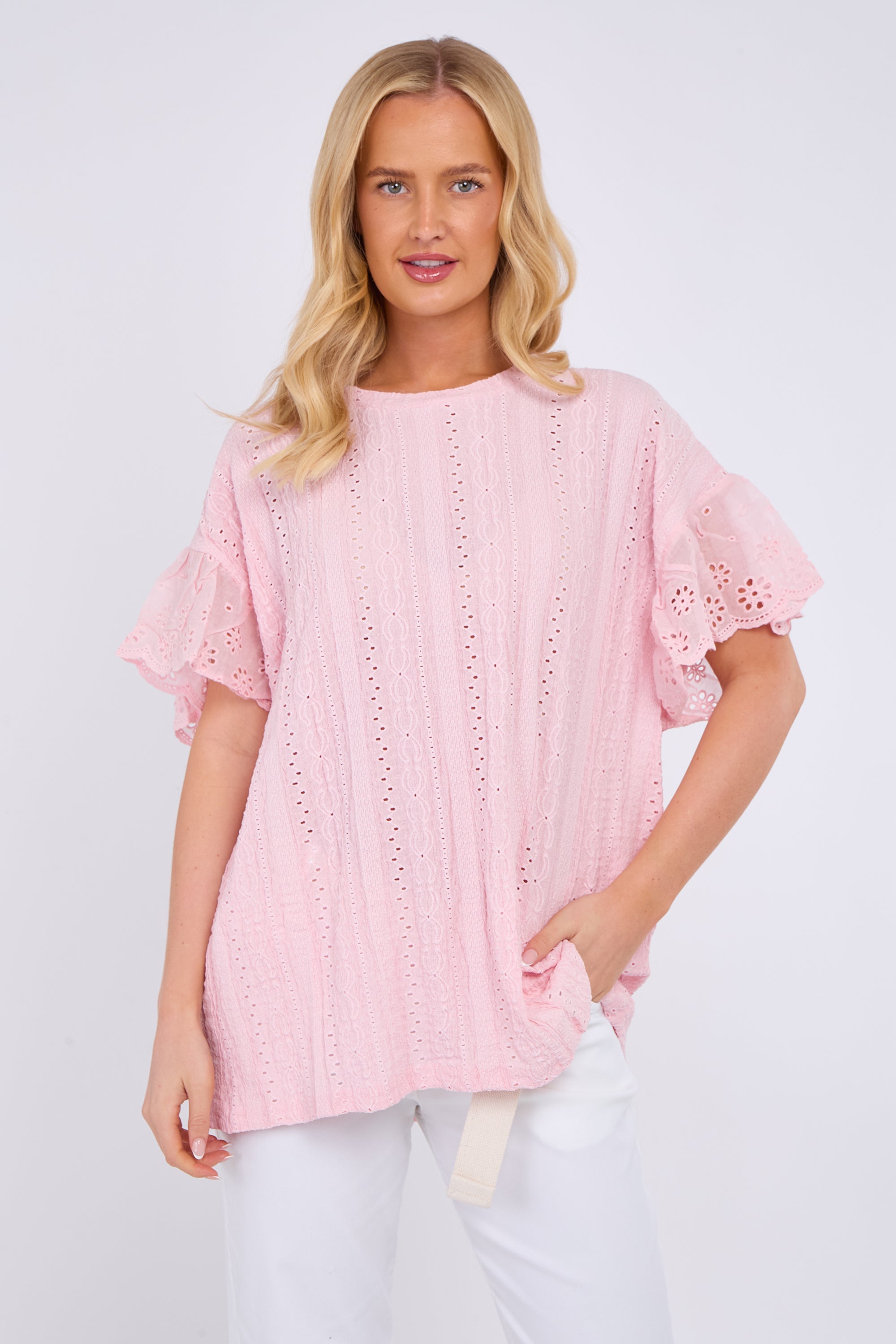 Broderie Frill Sleeve Top