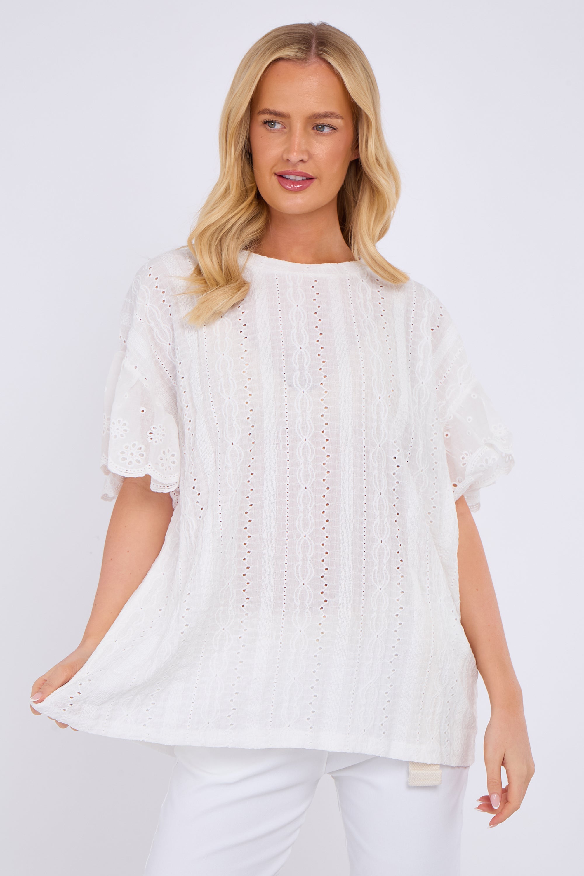 Broderie Frill Sleeve Top