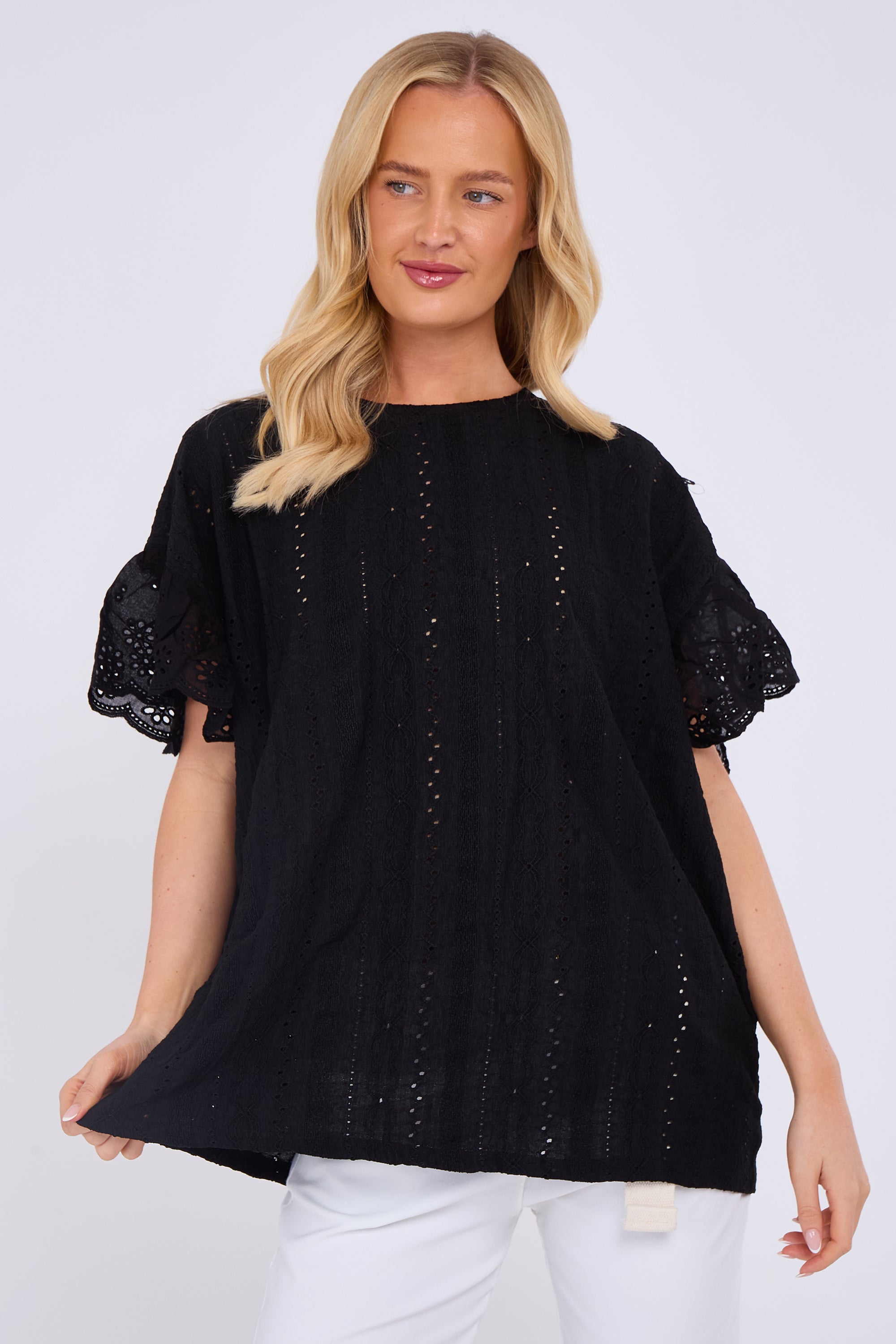Broderie Frill Sleeve Top