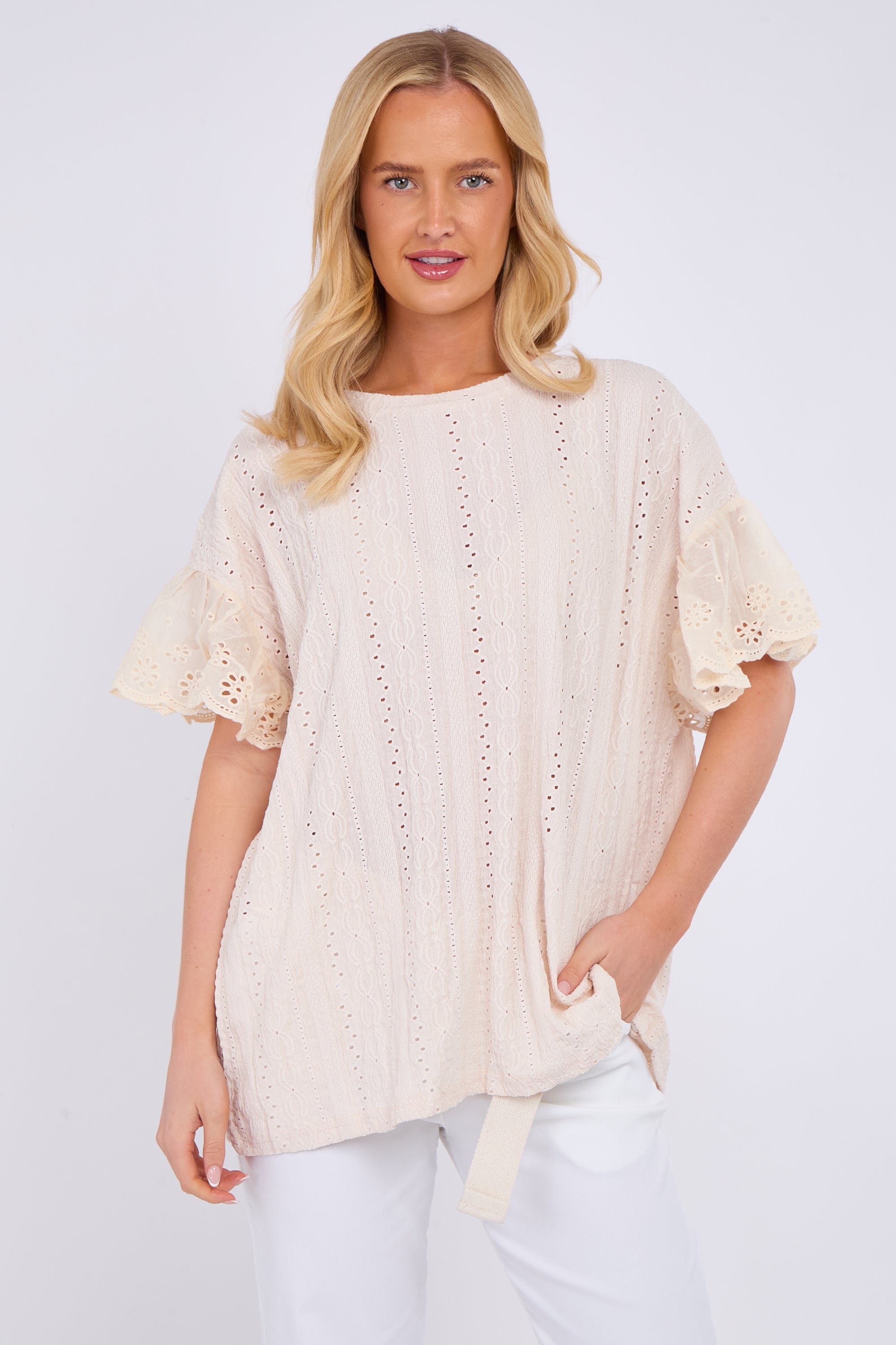 Broderie Frill Sleeve Top
