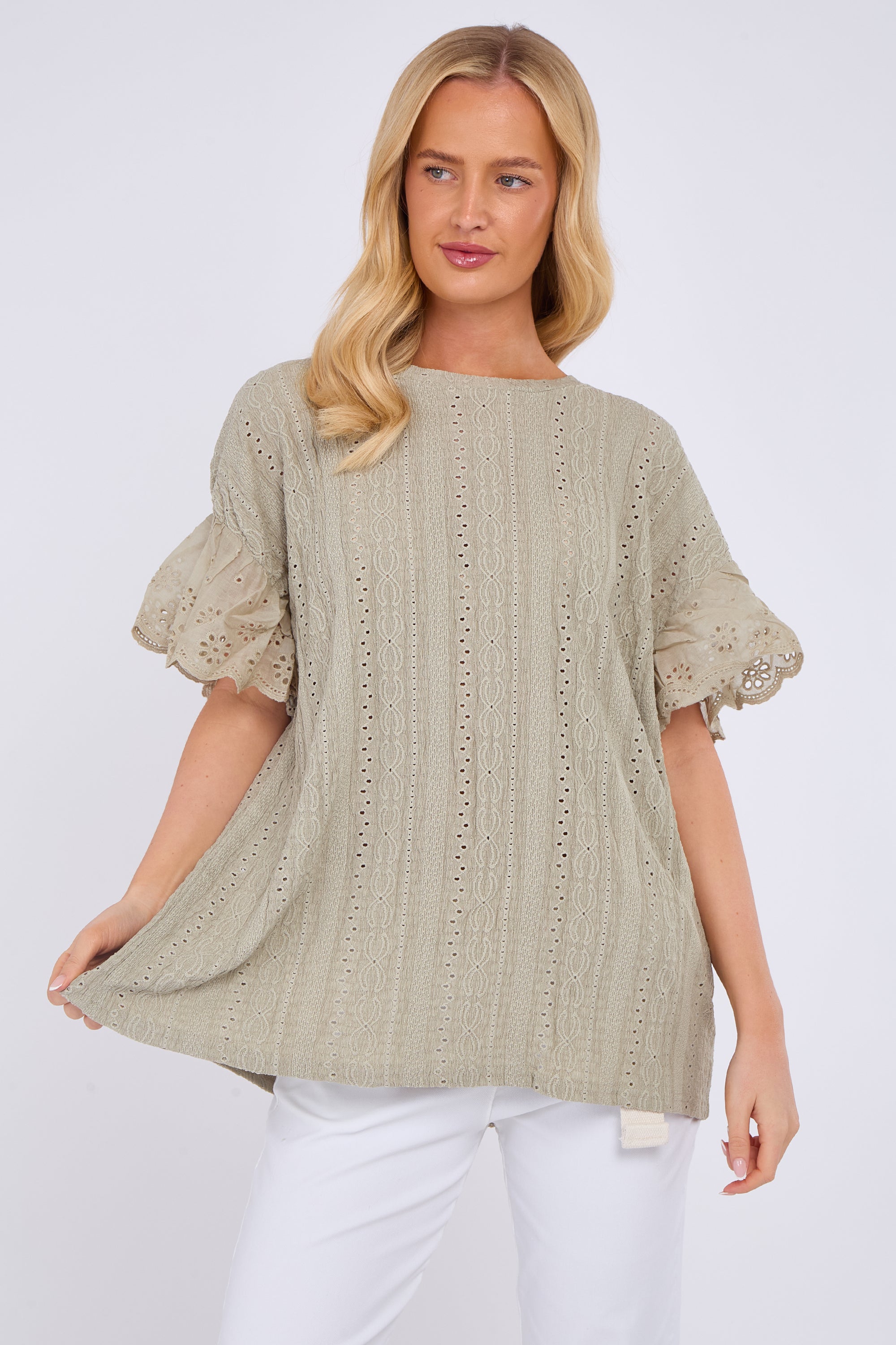 Broderie Frill Sleeve Top