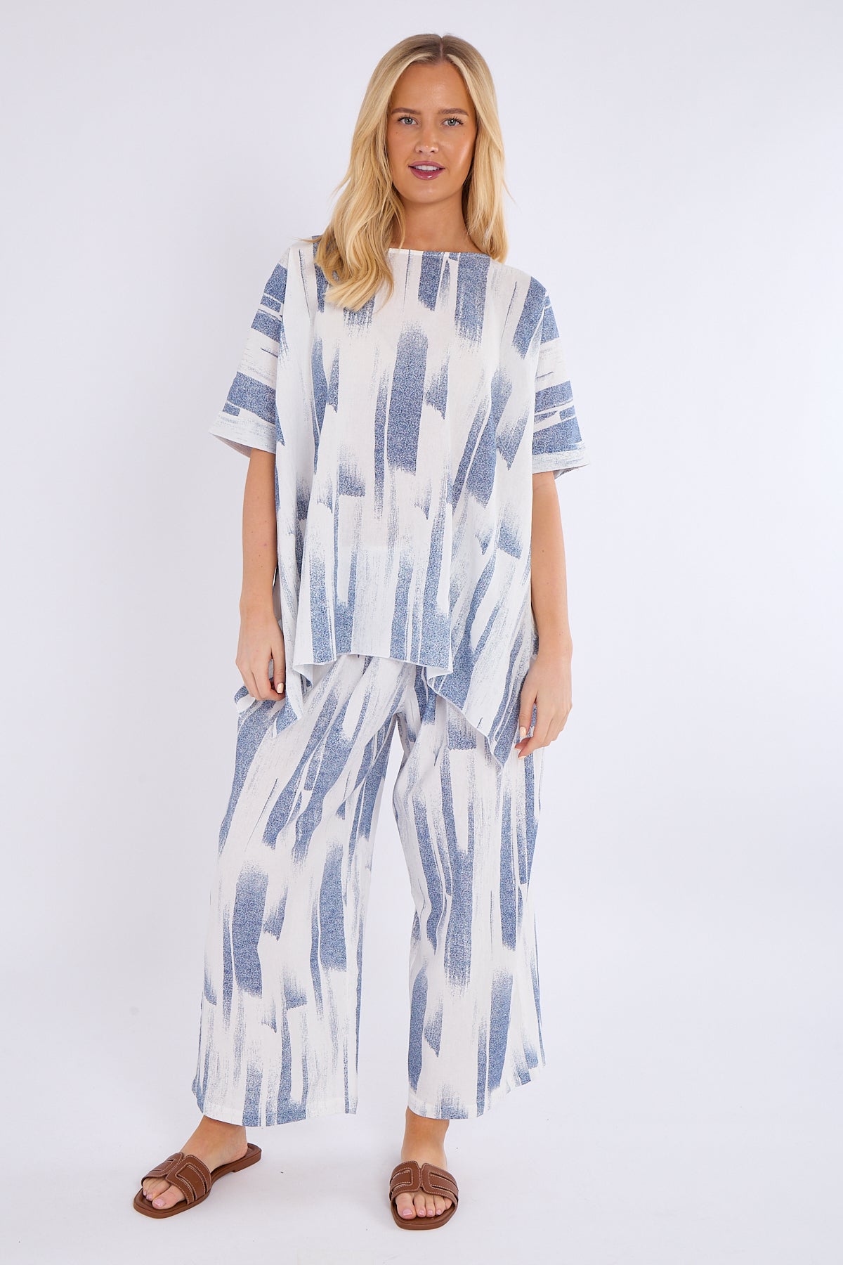 Abstract Print Top & Wide Leg Trouser Co-Ord Set