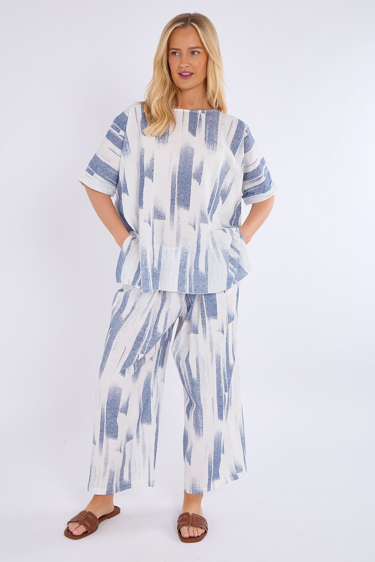 Abstract Print Top & Wide Leg Trouser Co-Ord Set