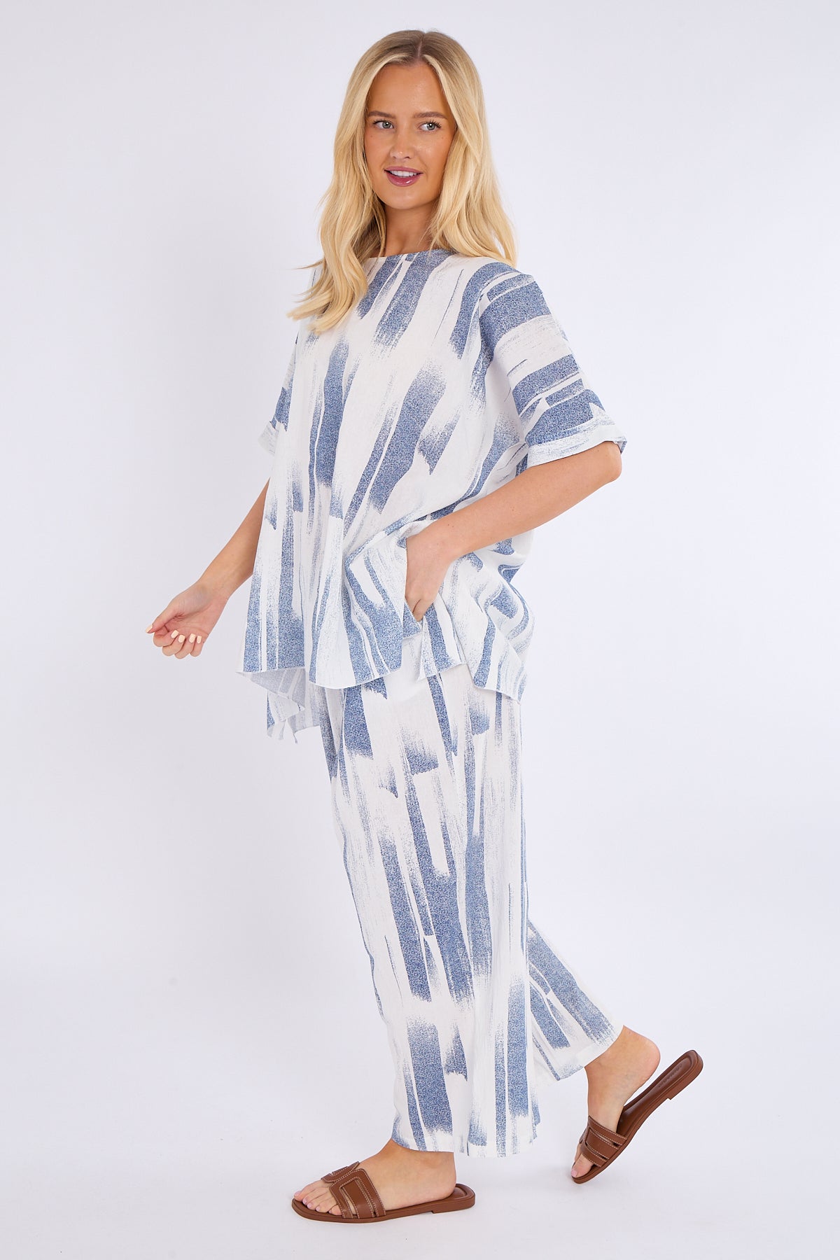 Abstract Print Top & Wide Leg Trouser Co-Ord Set