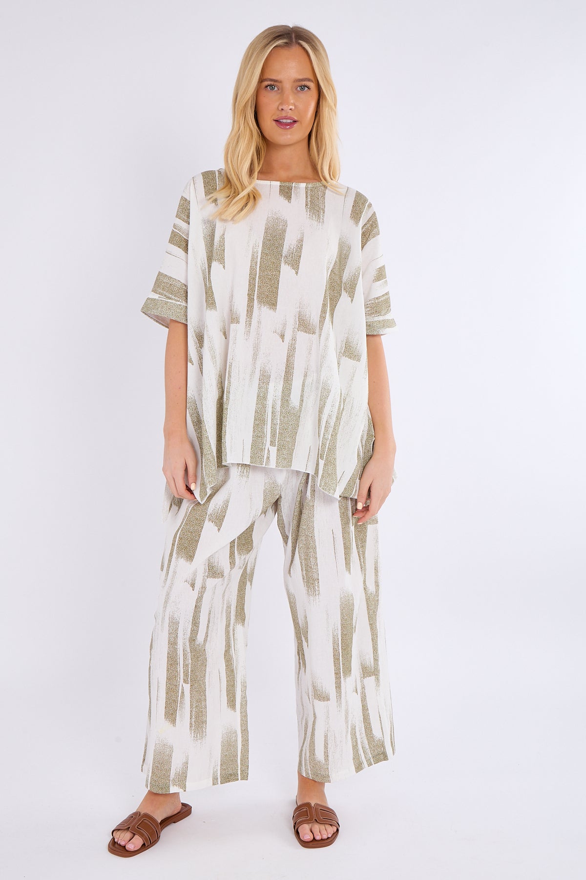Abstract Print Top & Wide Leg Trouser Co-Ord Set
