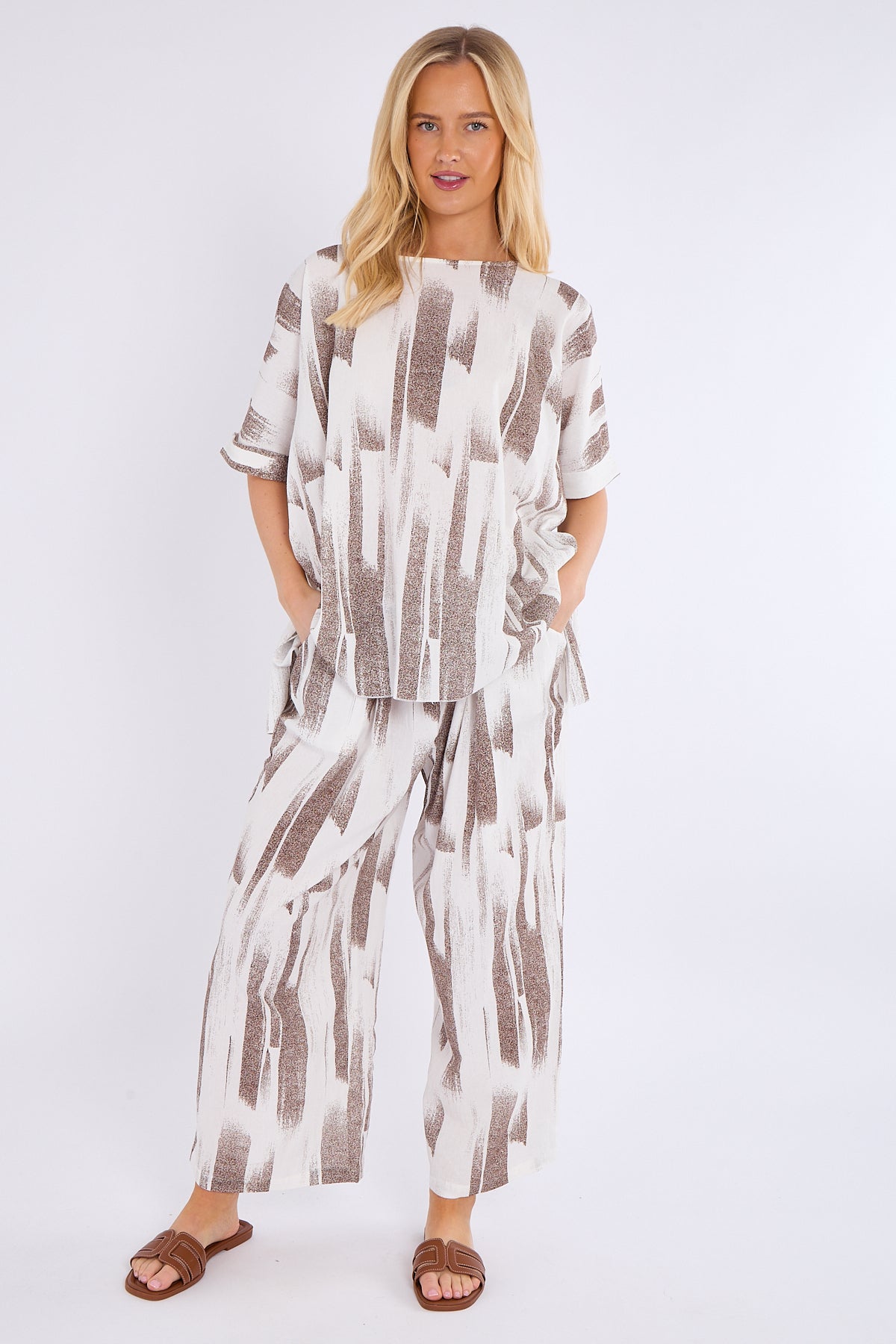 Abstract Print Top & Wide Leg Trouser Co-Ord Set