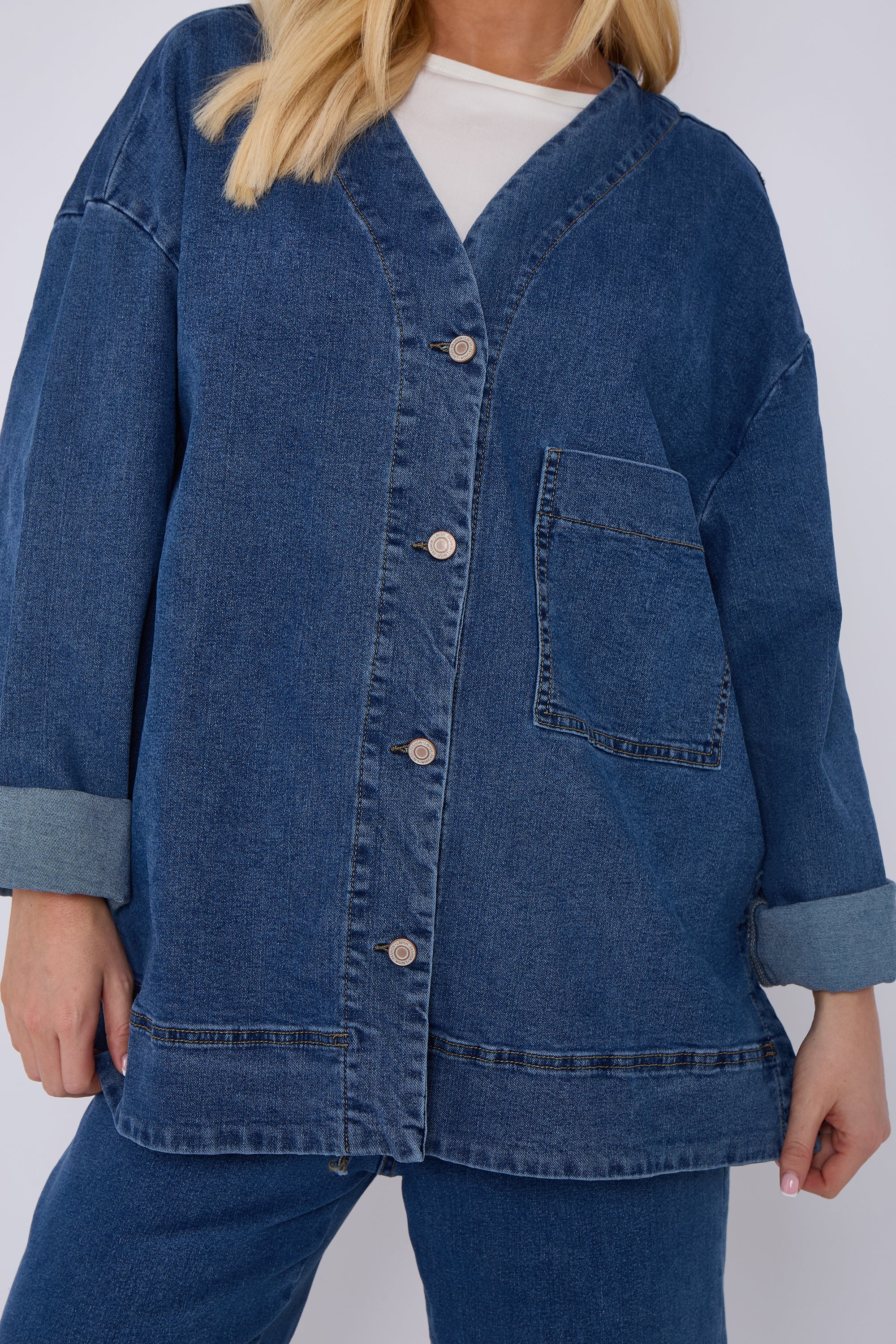 Blue Oversized Button Front Denim Jacket