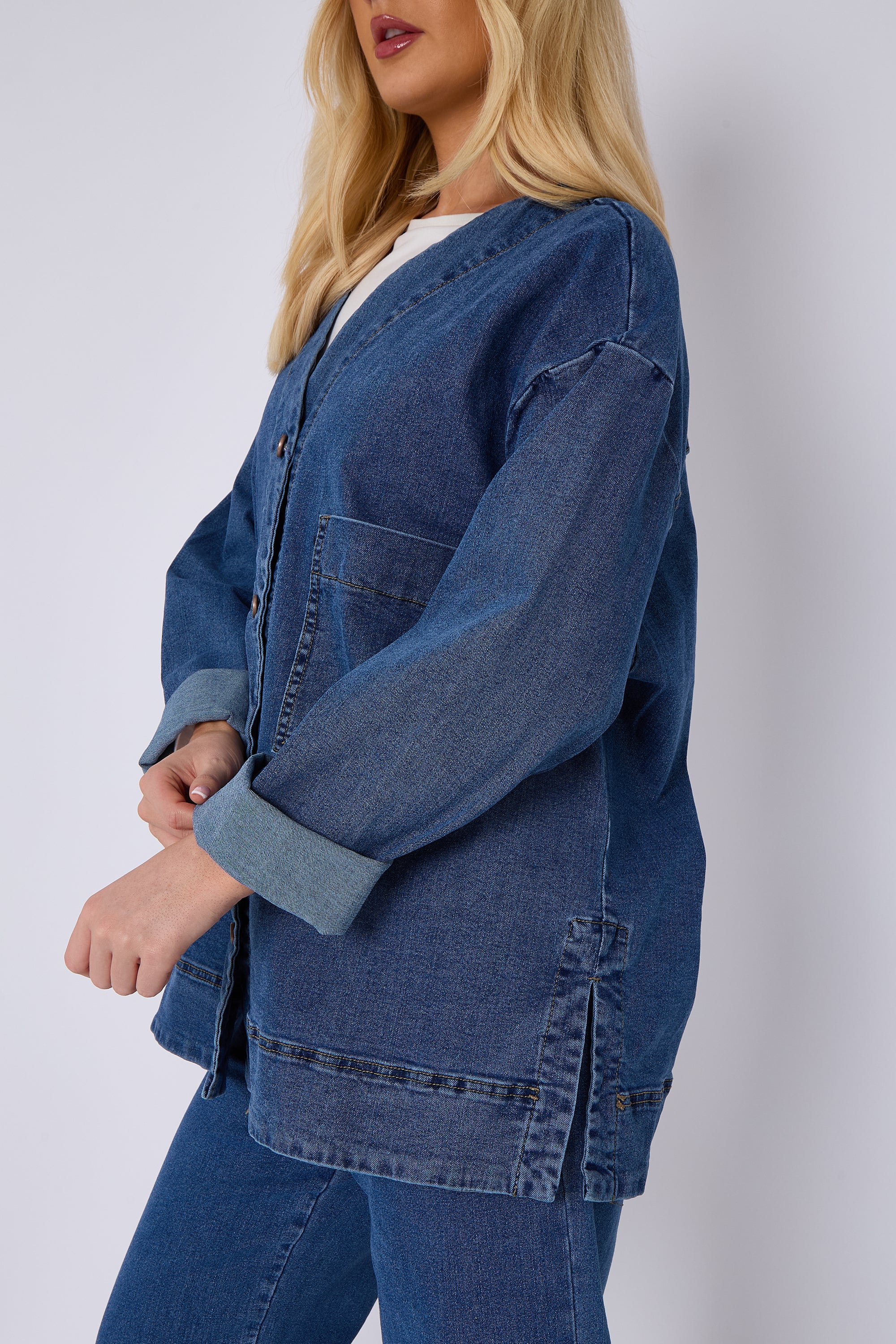 Blue Oversized Button Front Denim Jacket