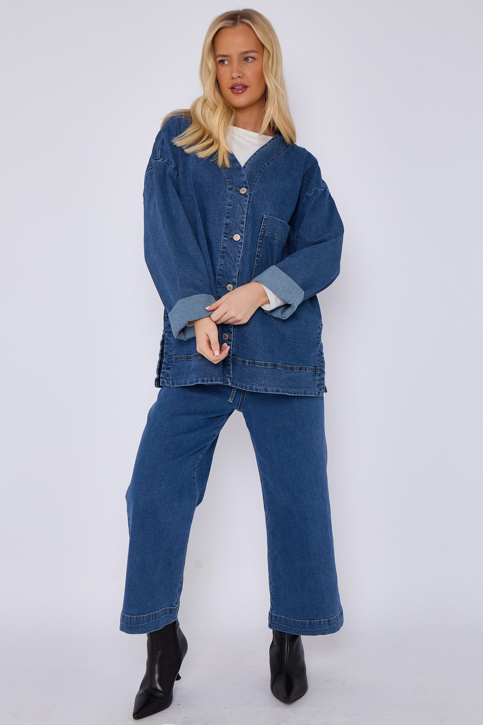 Blue Oversized Button Front Denim Jacket
