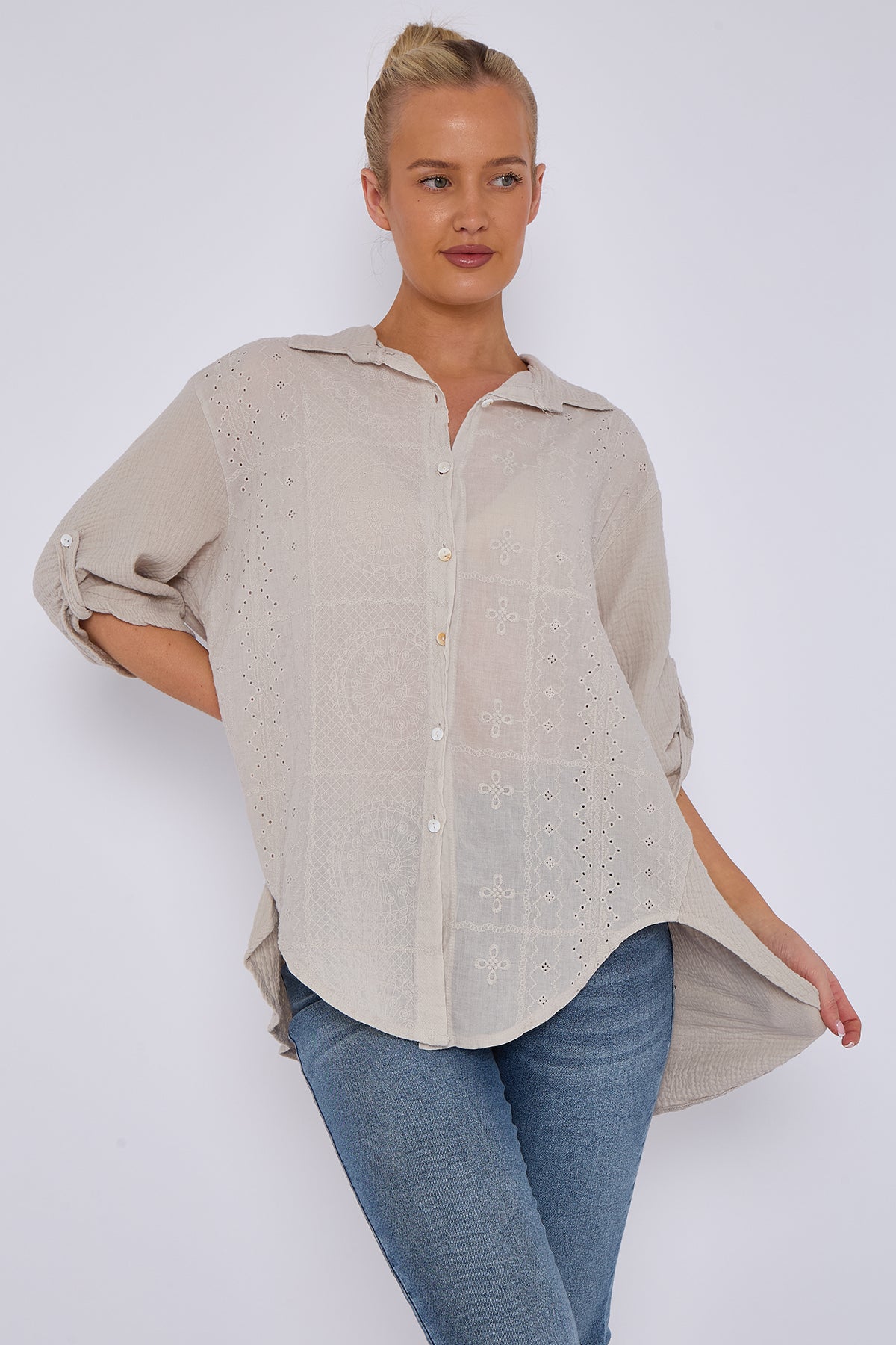 Broderie Panel Oversized Shirt
