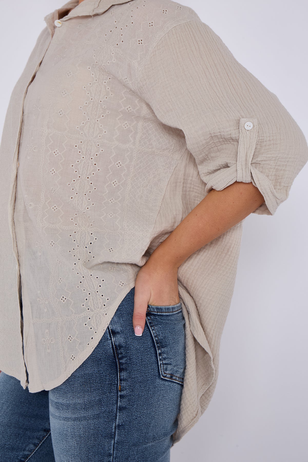Broderie Panel Oversized Shirt