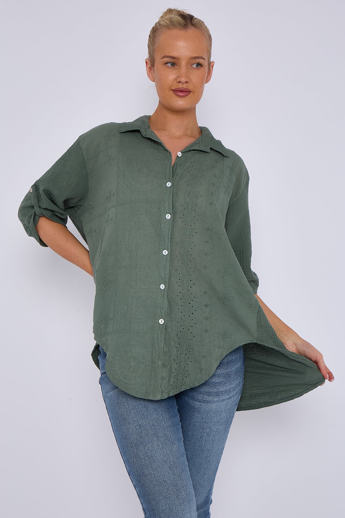 Broderie Panel Oversized Shirt
