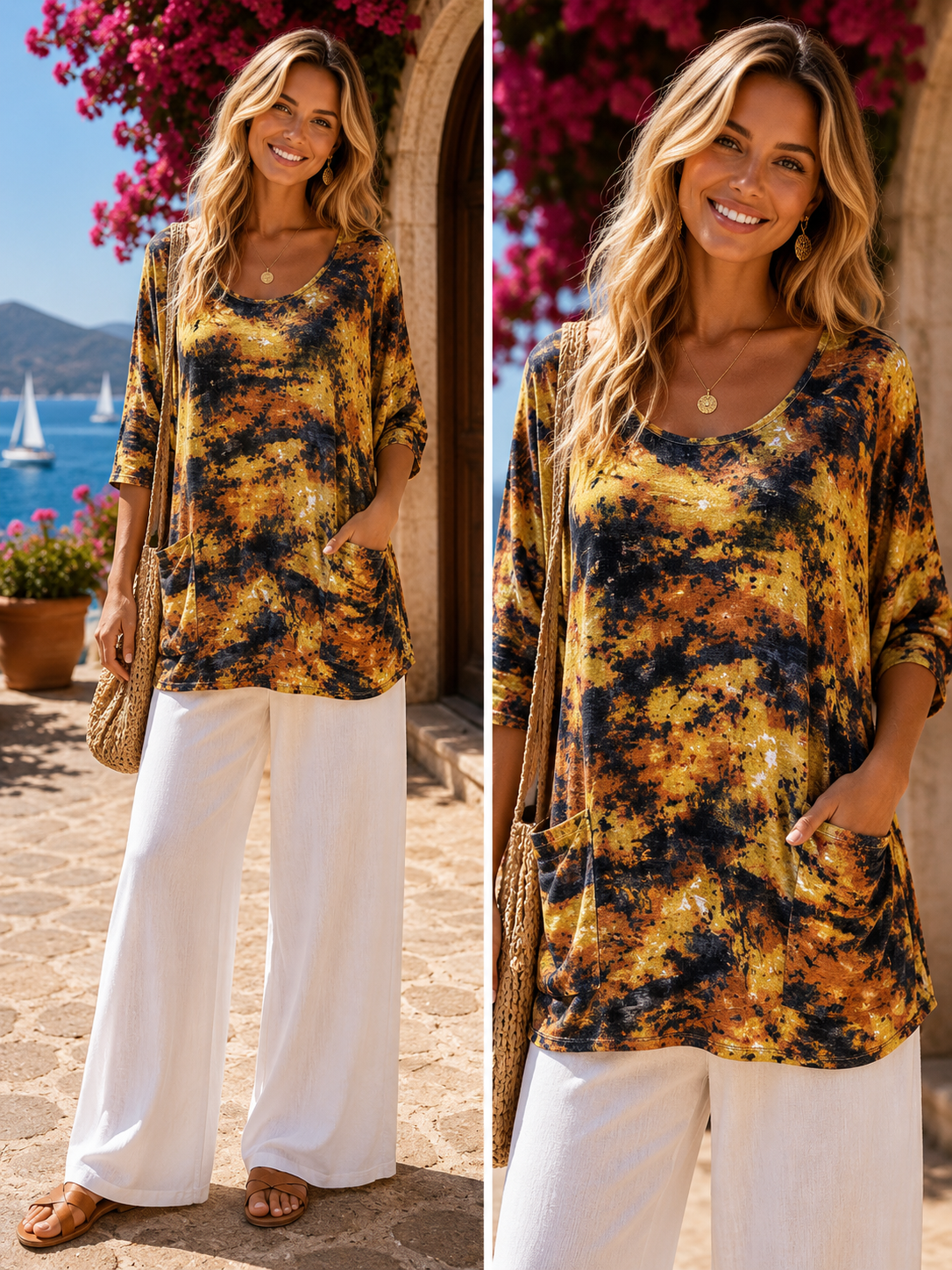 Tie-Dye Print Oversized Pocket Tunic Top