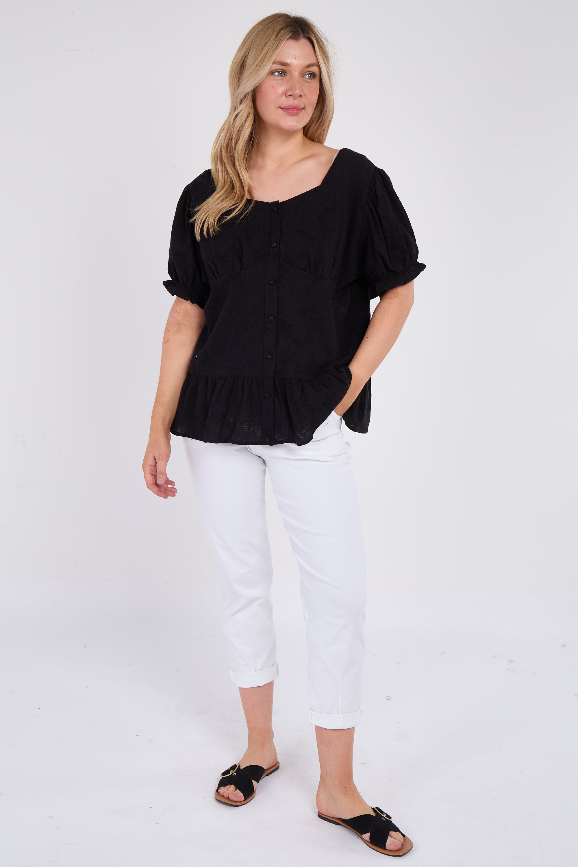 Button Front Peplum Top