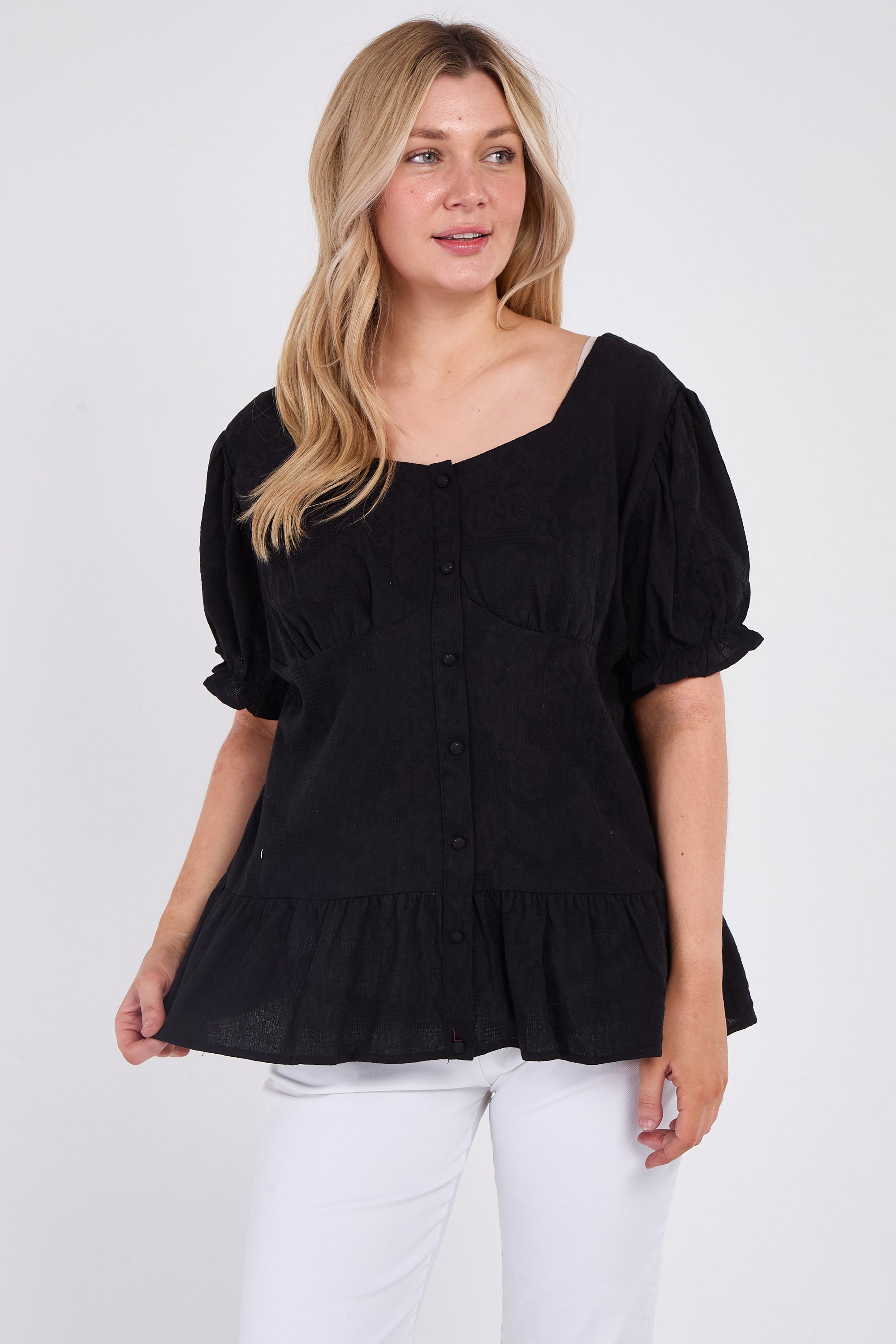 Button Front Peplum Top