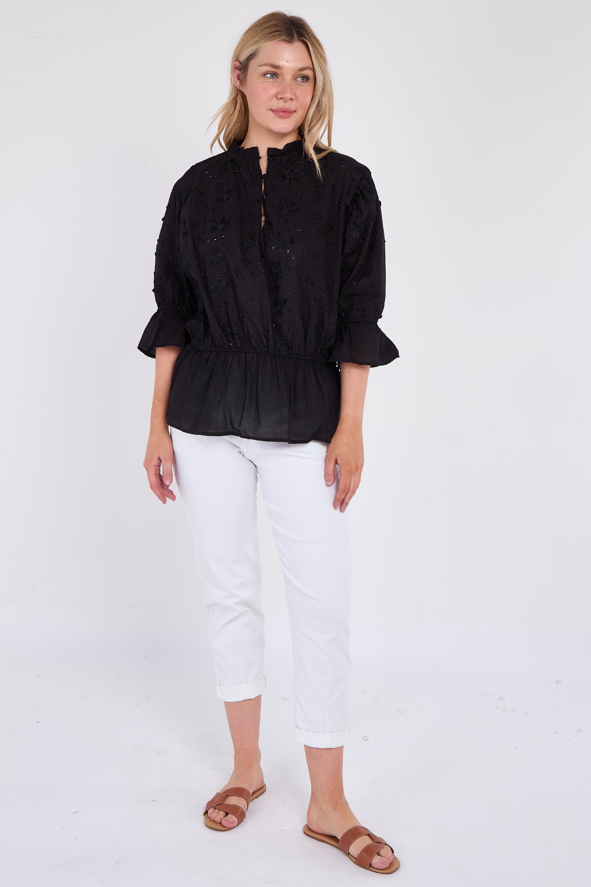 Floral Embroidered Peplum Blouse