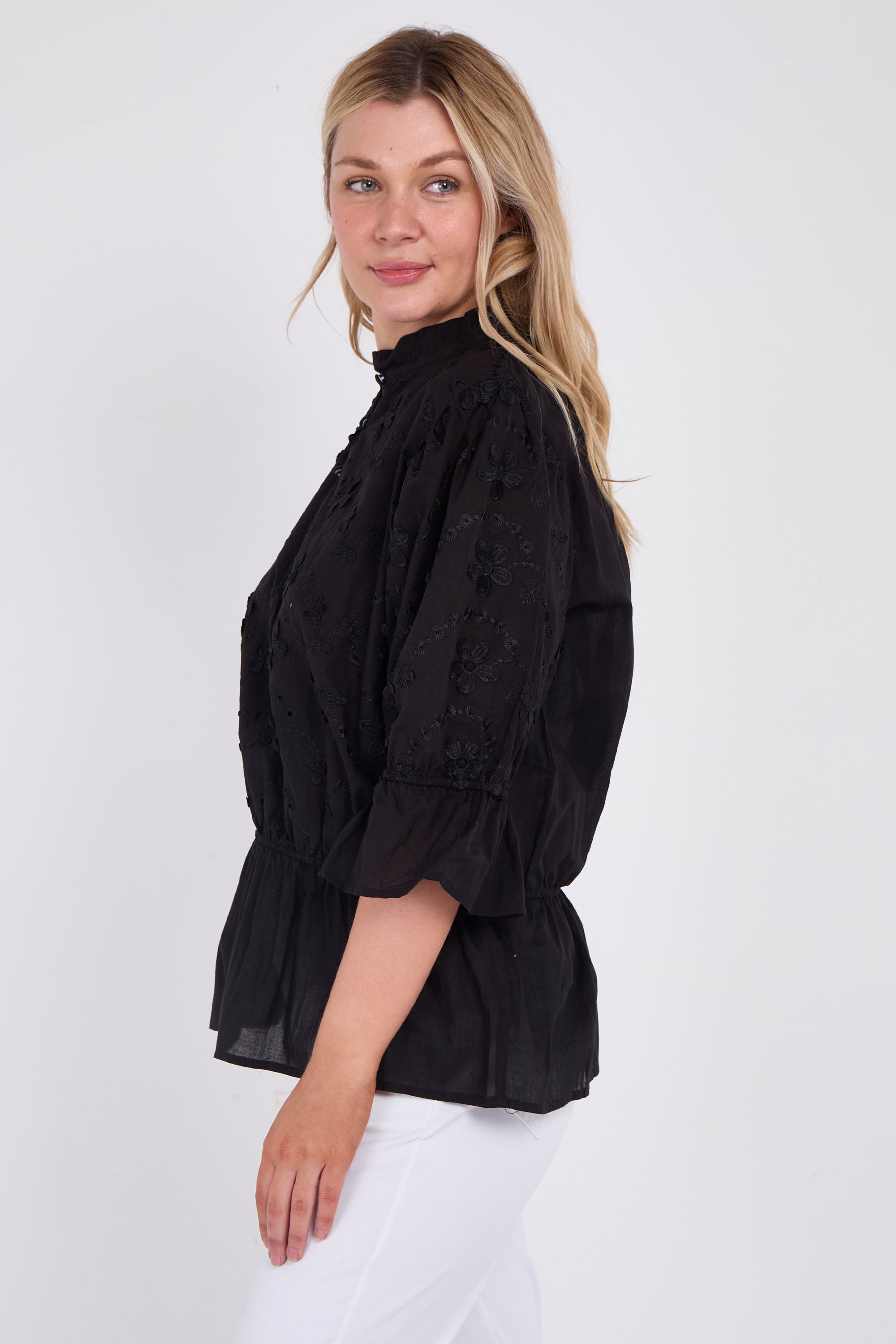 Floral Embroidered Peplum Blouse