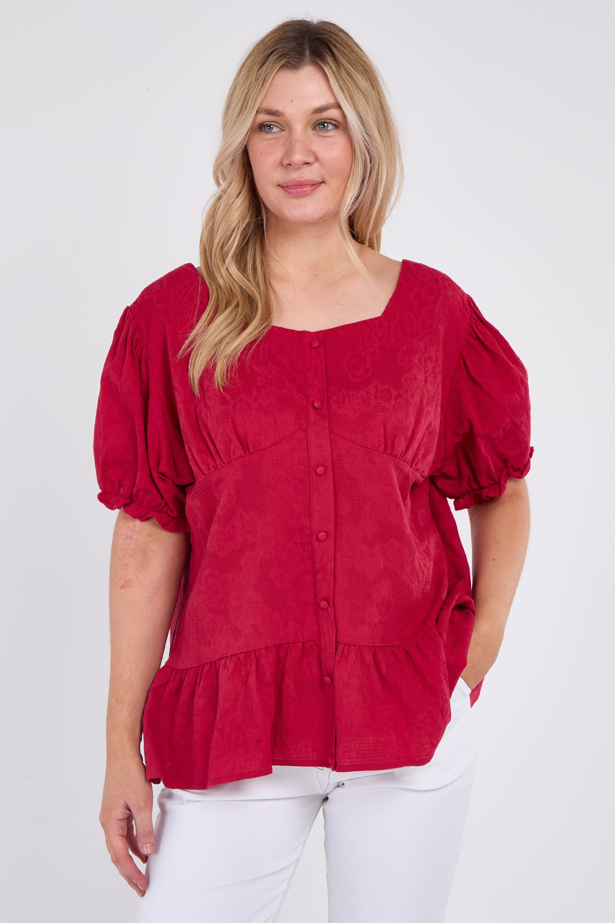 Button Front Peplum Top