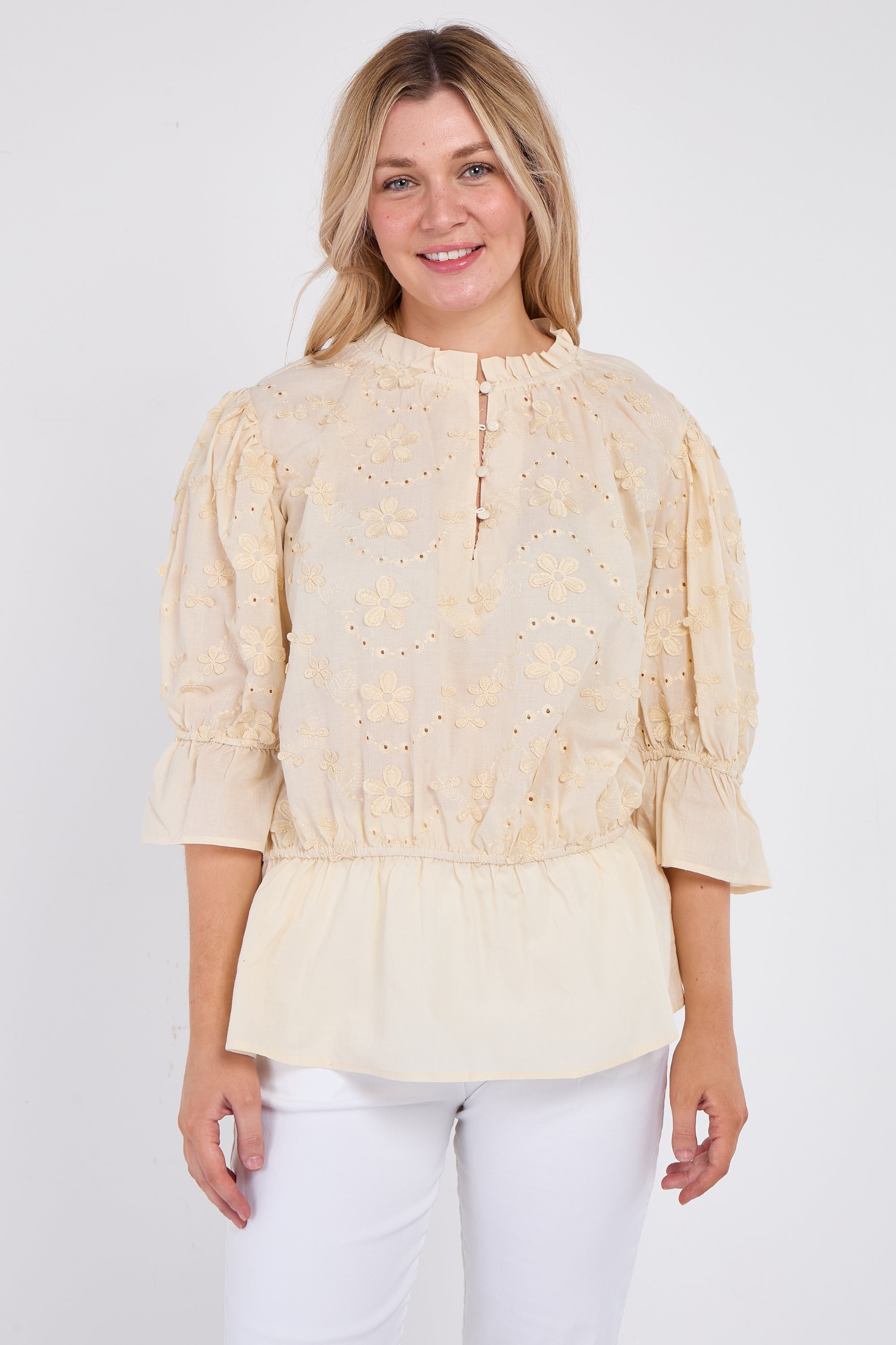 Floral Embroidered Peplum Blouse