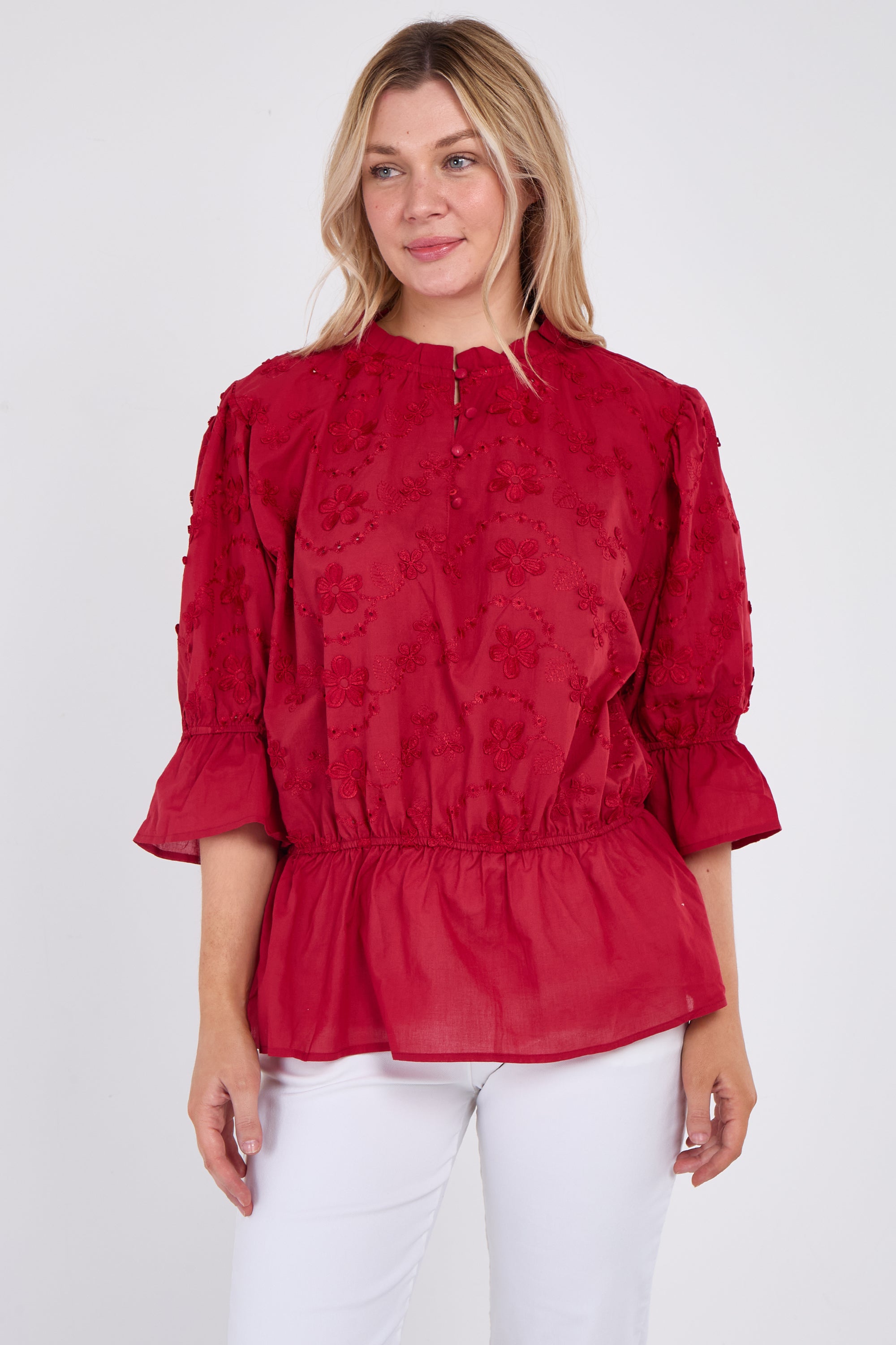 Floral Embroidered Peplum Blouse