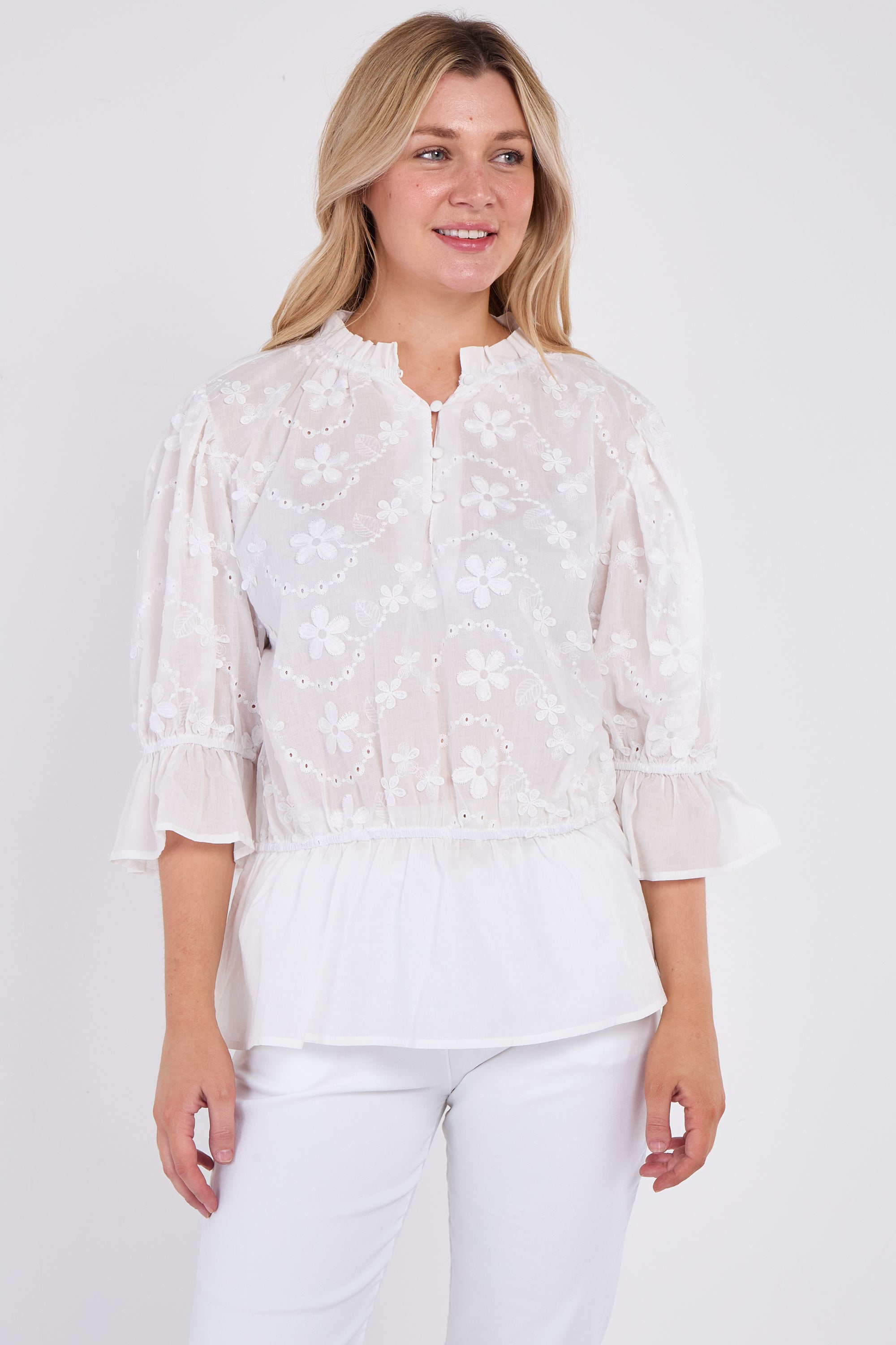 Floral Embroidered Peplum Blouse