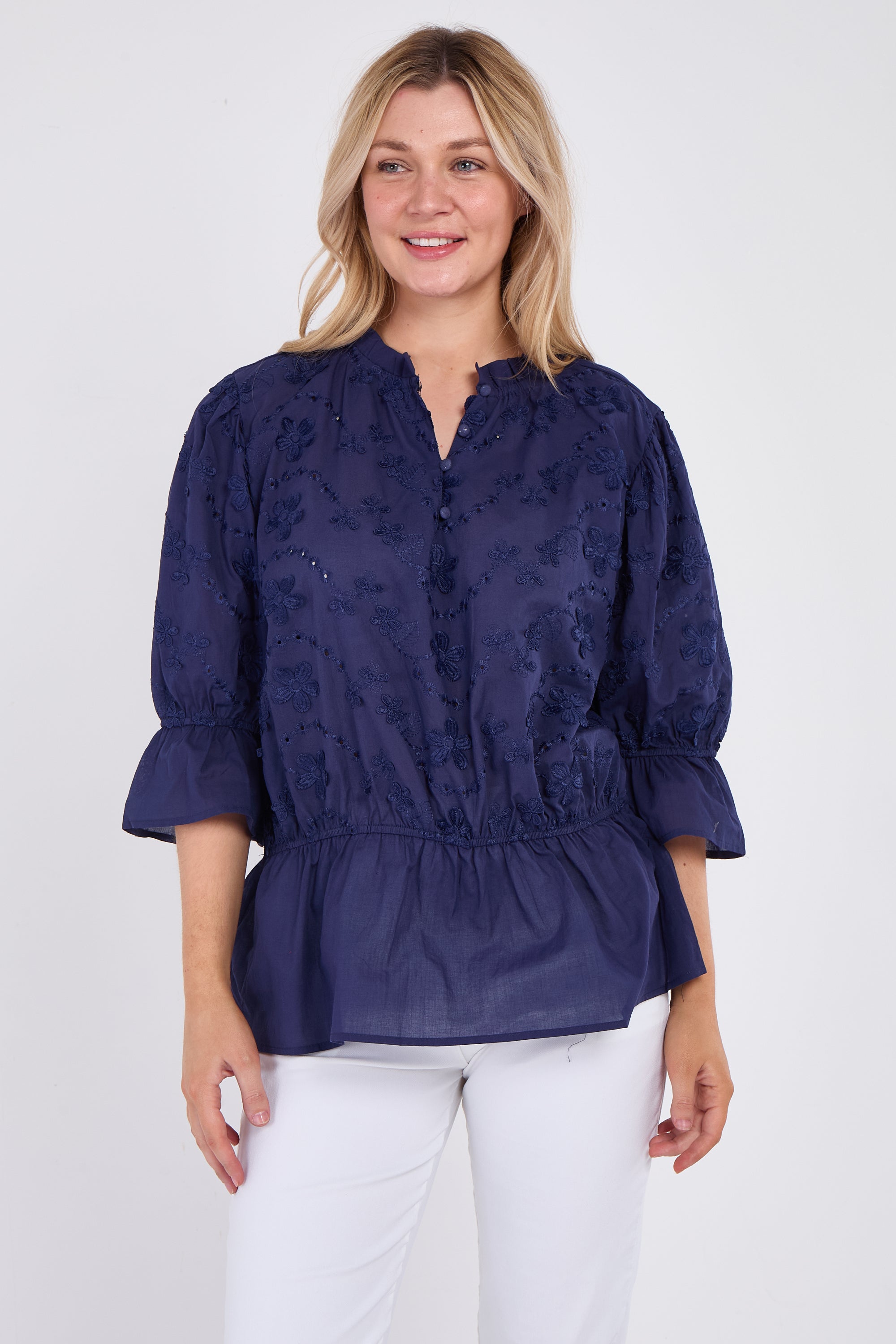 Floral Embroidered Peplum Blouse