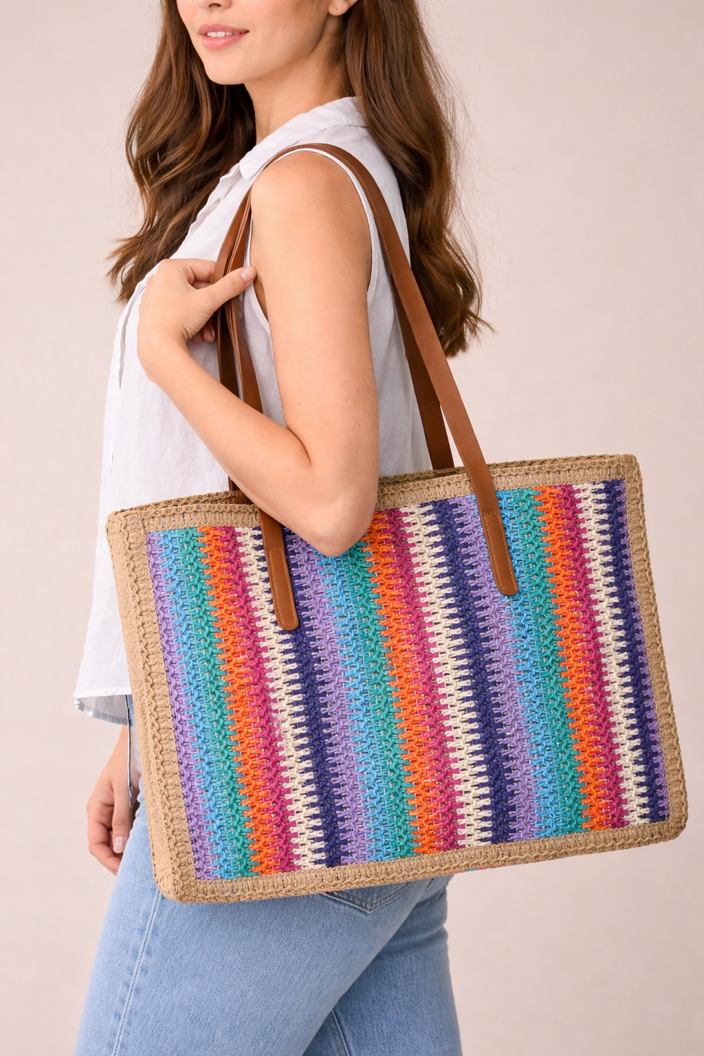 Rainbow Woven Tote Ba