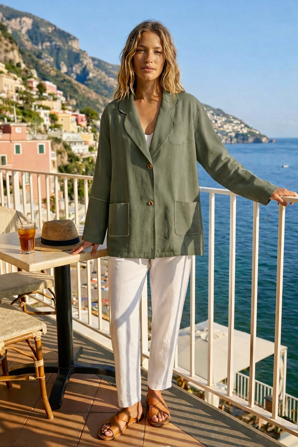 Contrast Stitch Linen Blazer