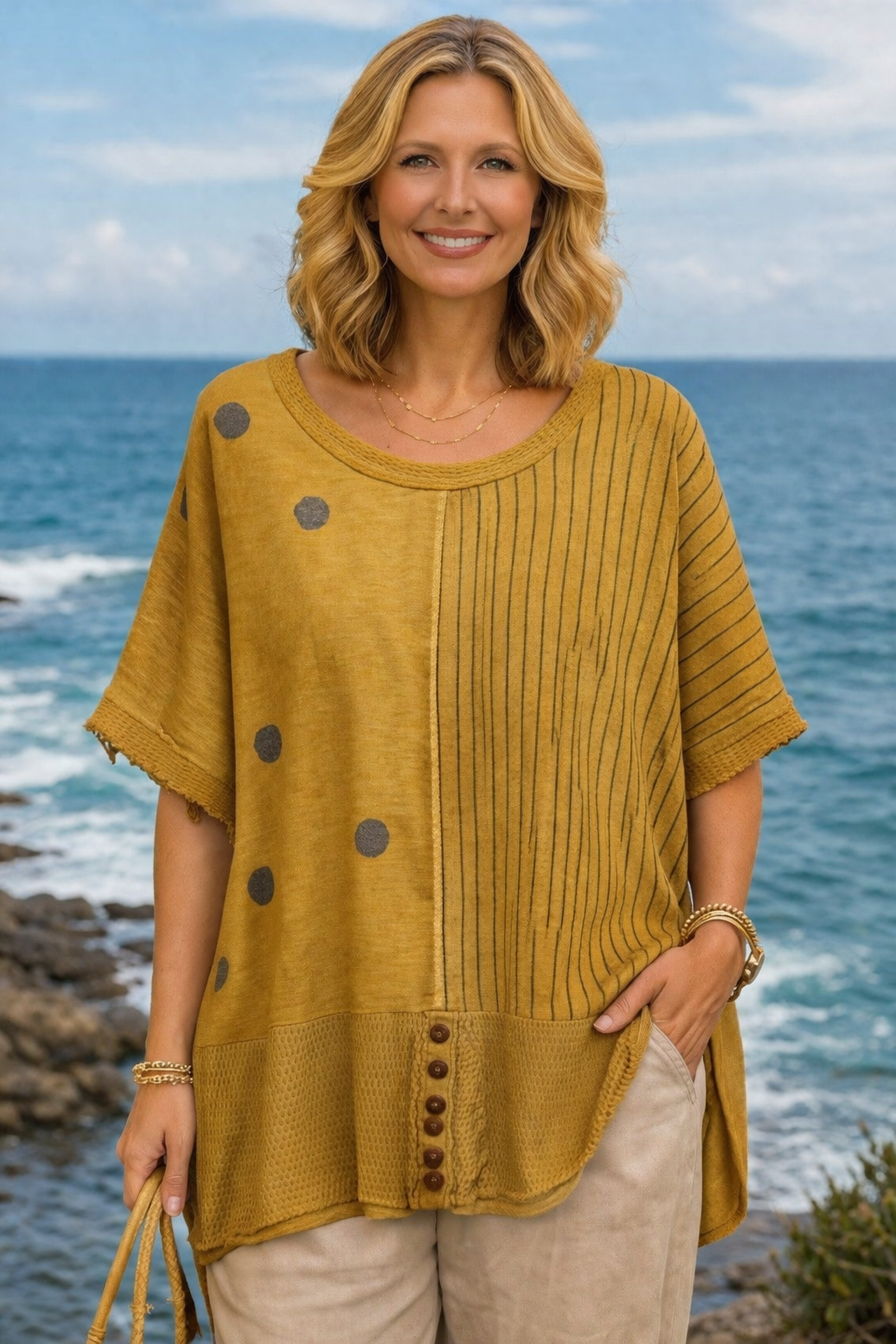 Spot & Stripe Linen Blend Top