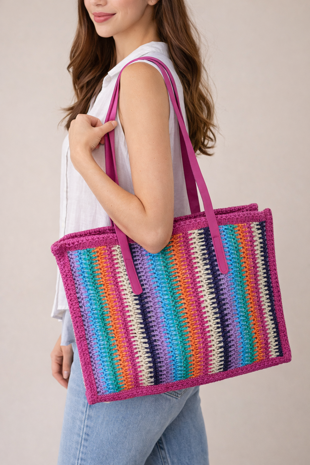 Rainbow Woven Tote Ba