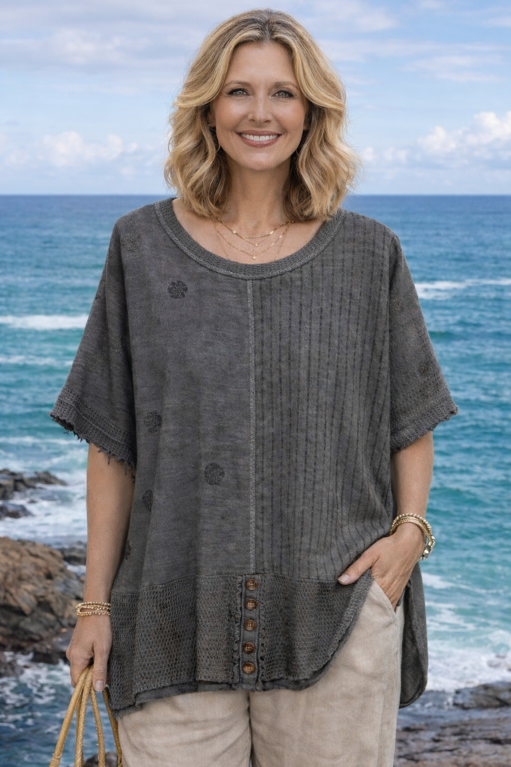 Spot & Stripe Linen Blend Top