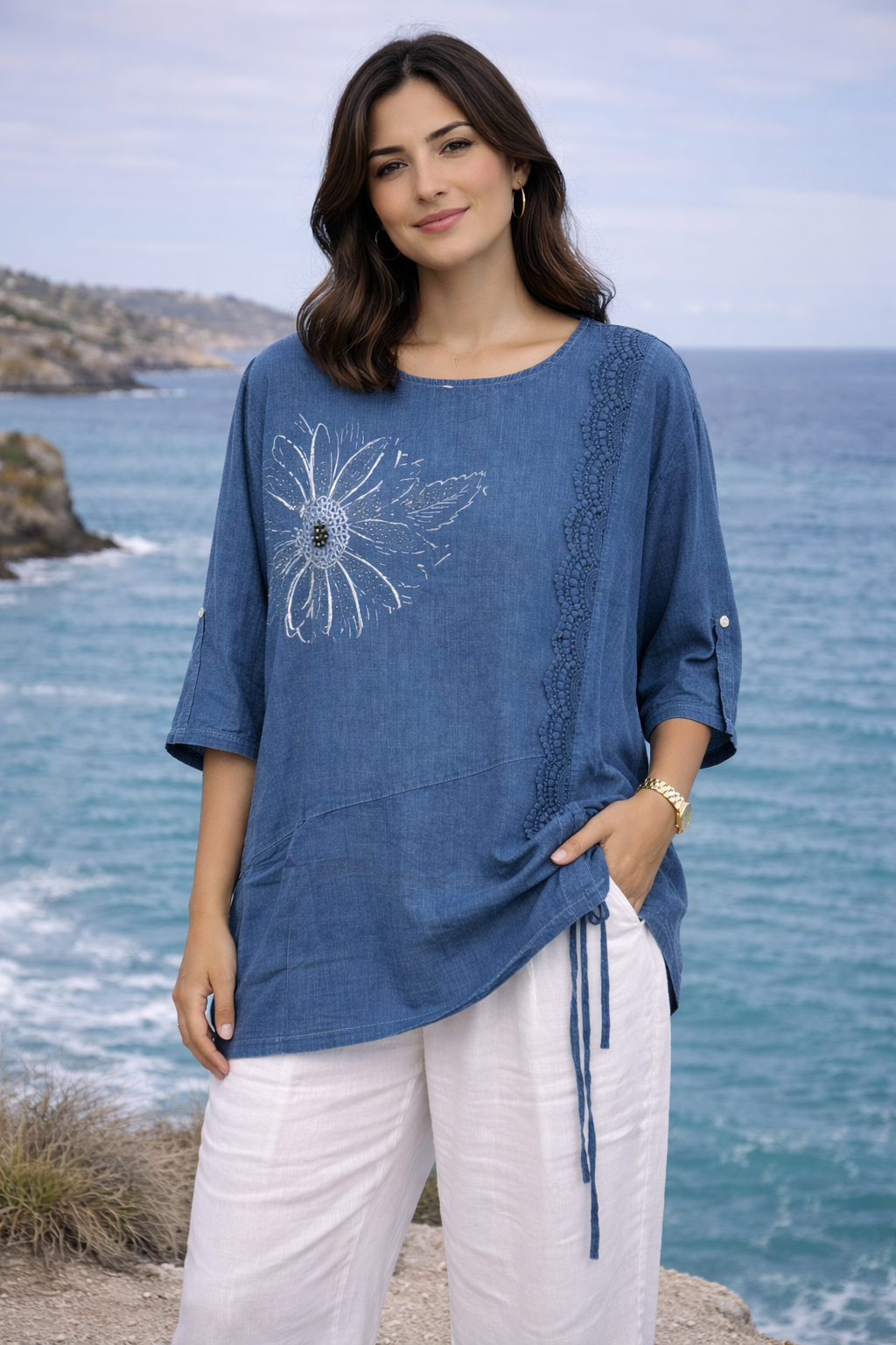 Floral Appliqué Layered Top