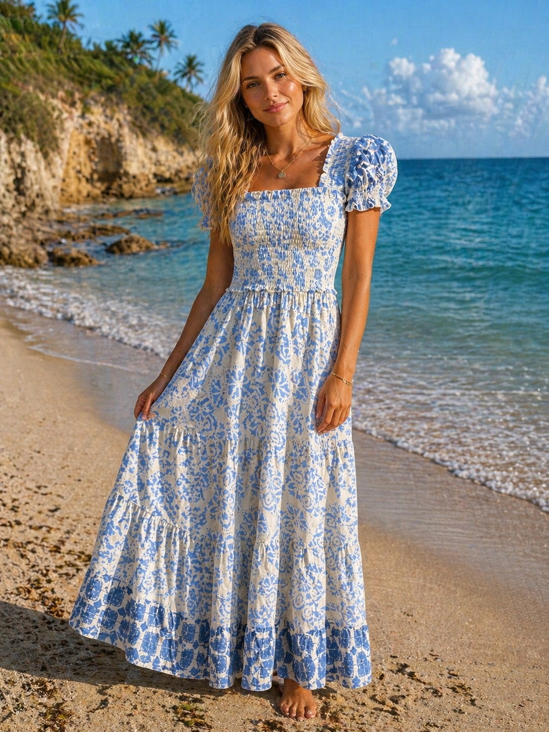 Boho Tile Print Maxi Dress
