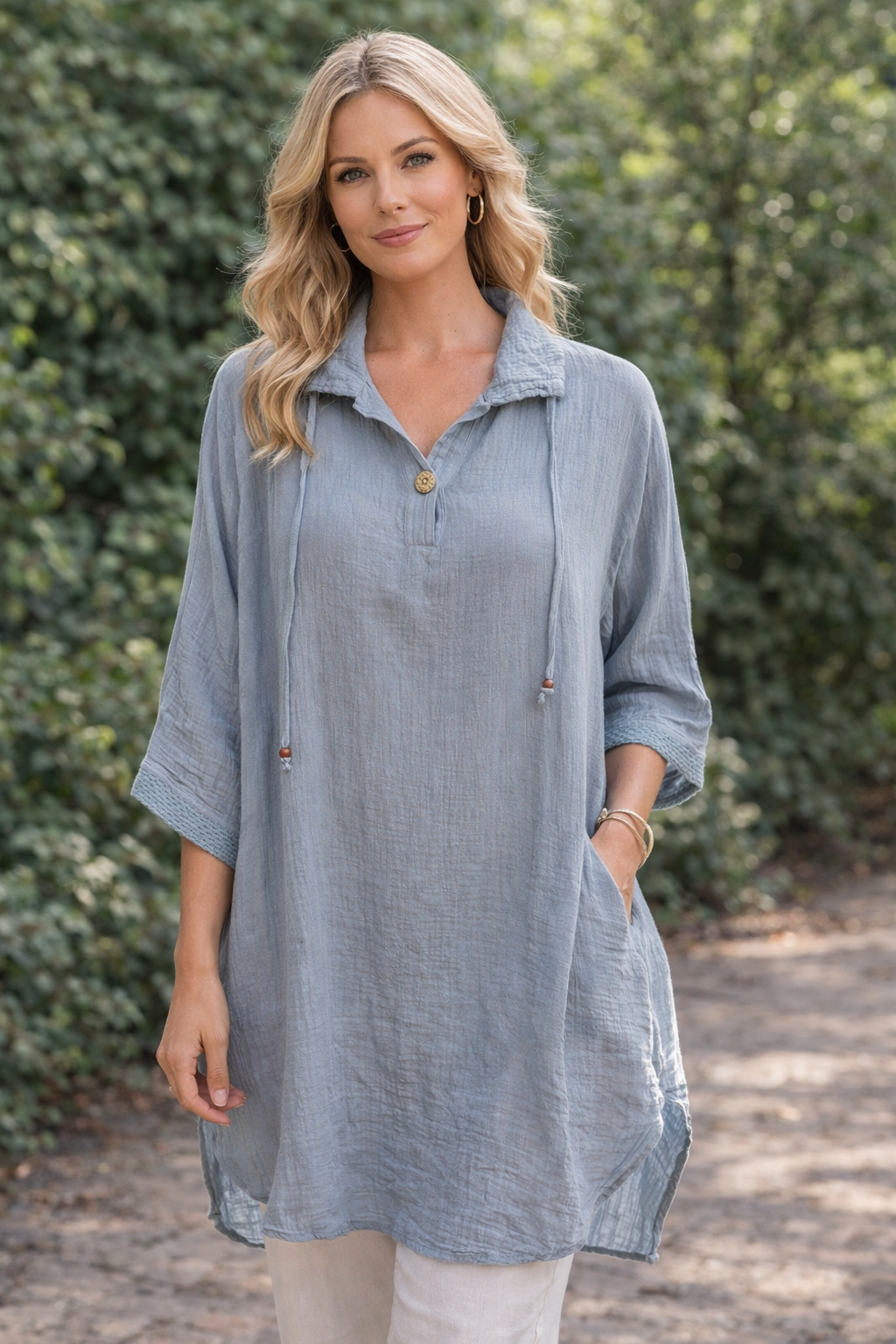 Bubble cotton tunic blouse