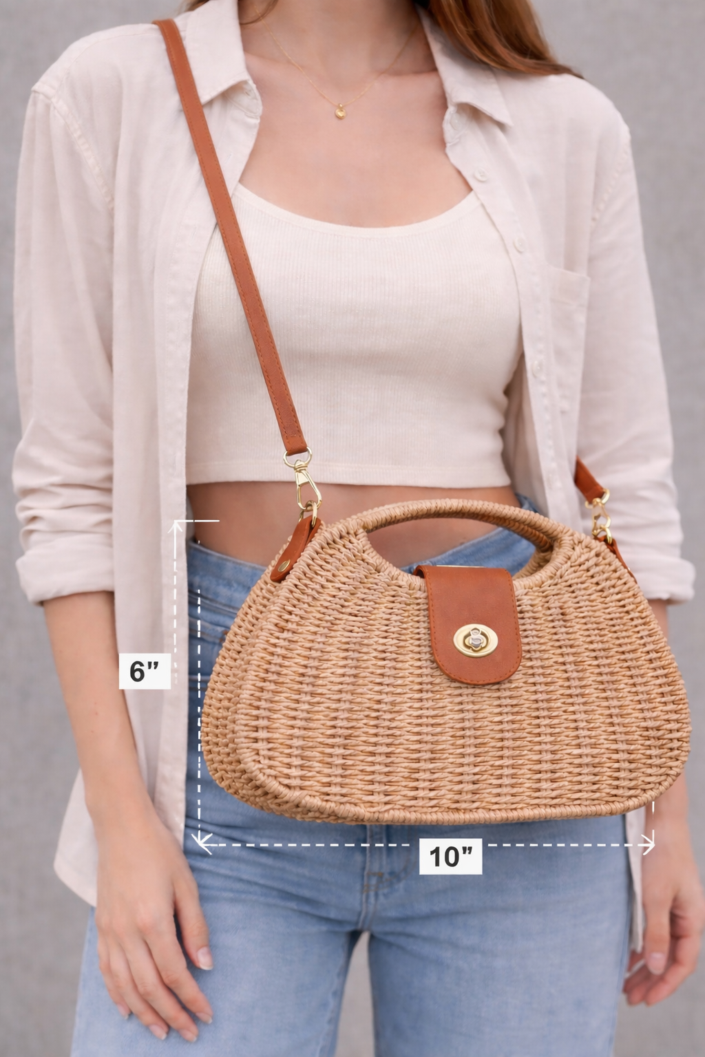 Woven Straw Half-Moon Bag