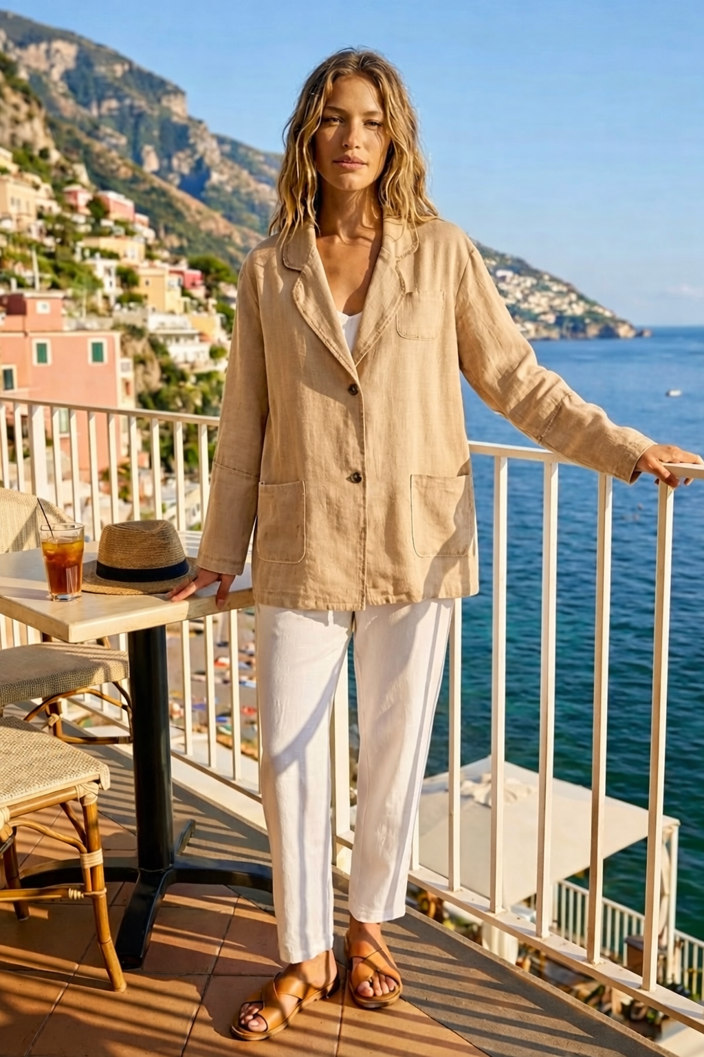 Contrast Stitch Linen Blazer