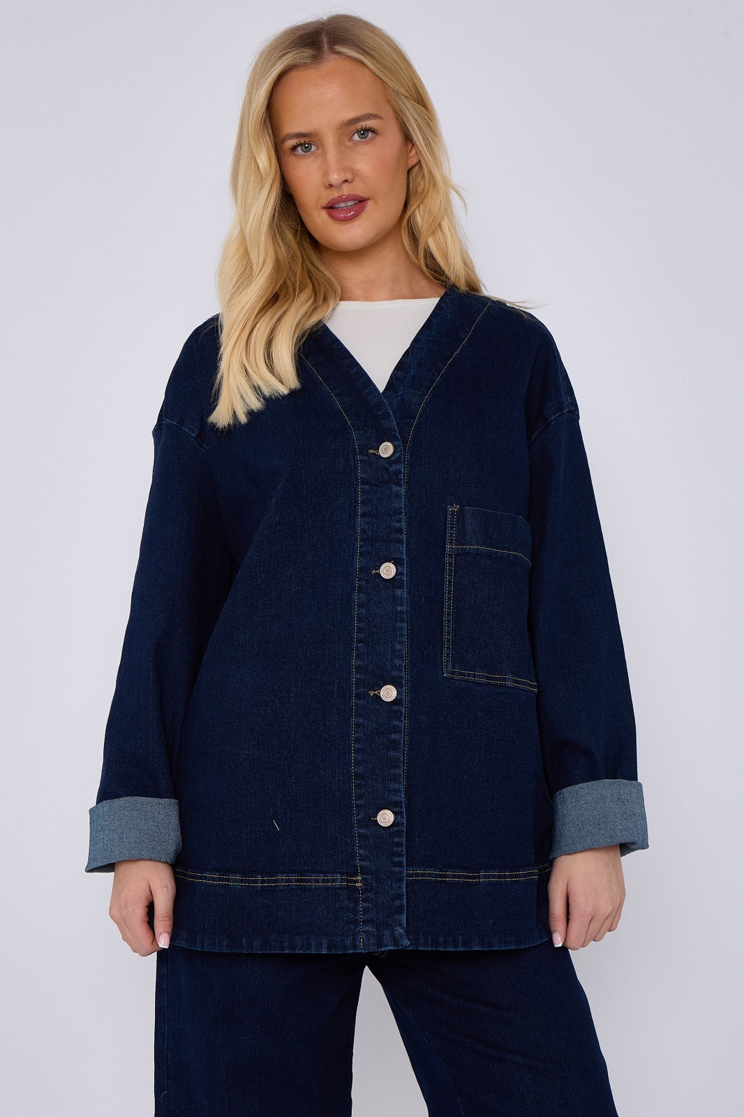 Blue Oversized Button Front Denim Jacket