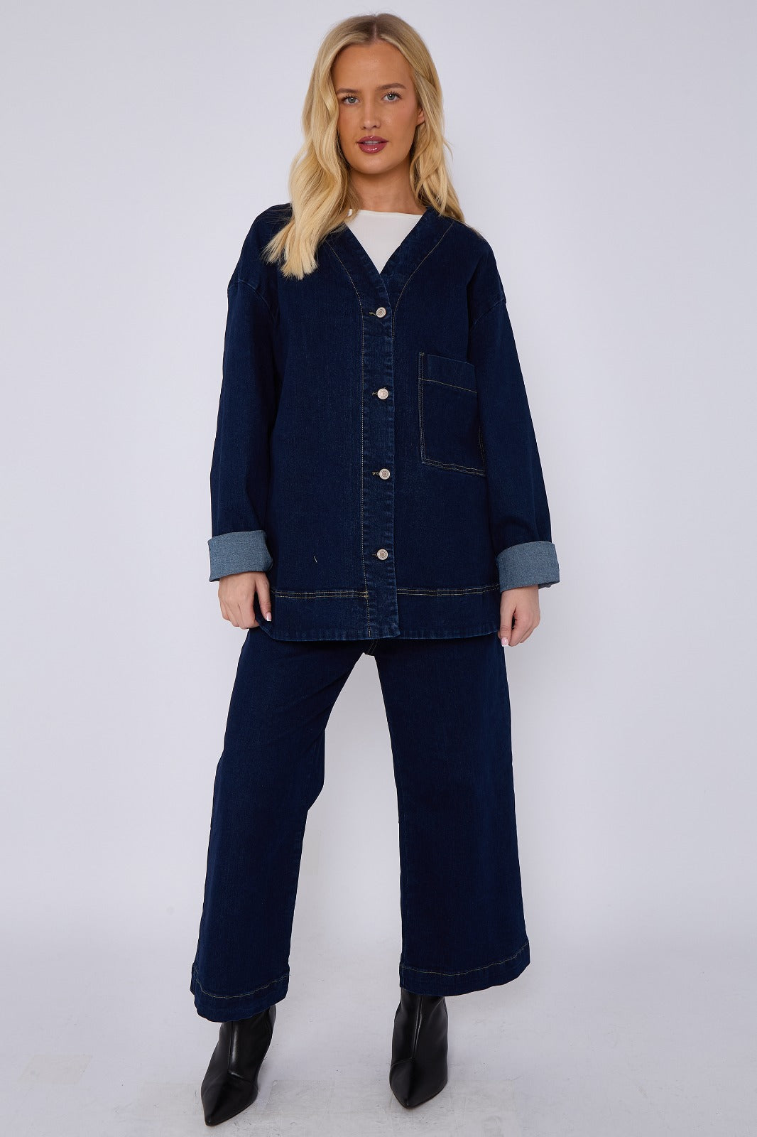 Blue Oversized Button Front Denim Jacket