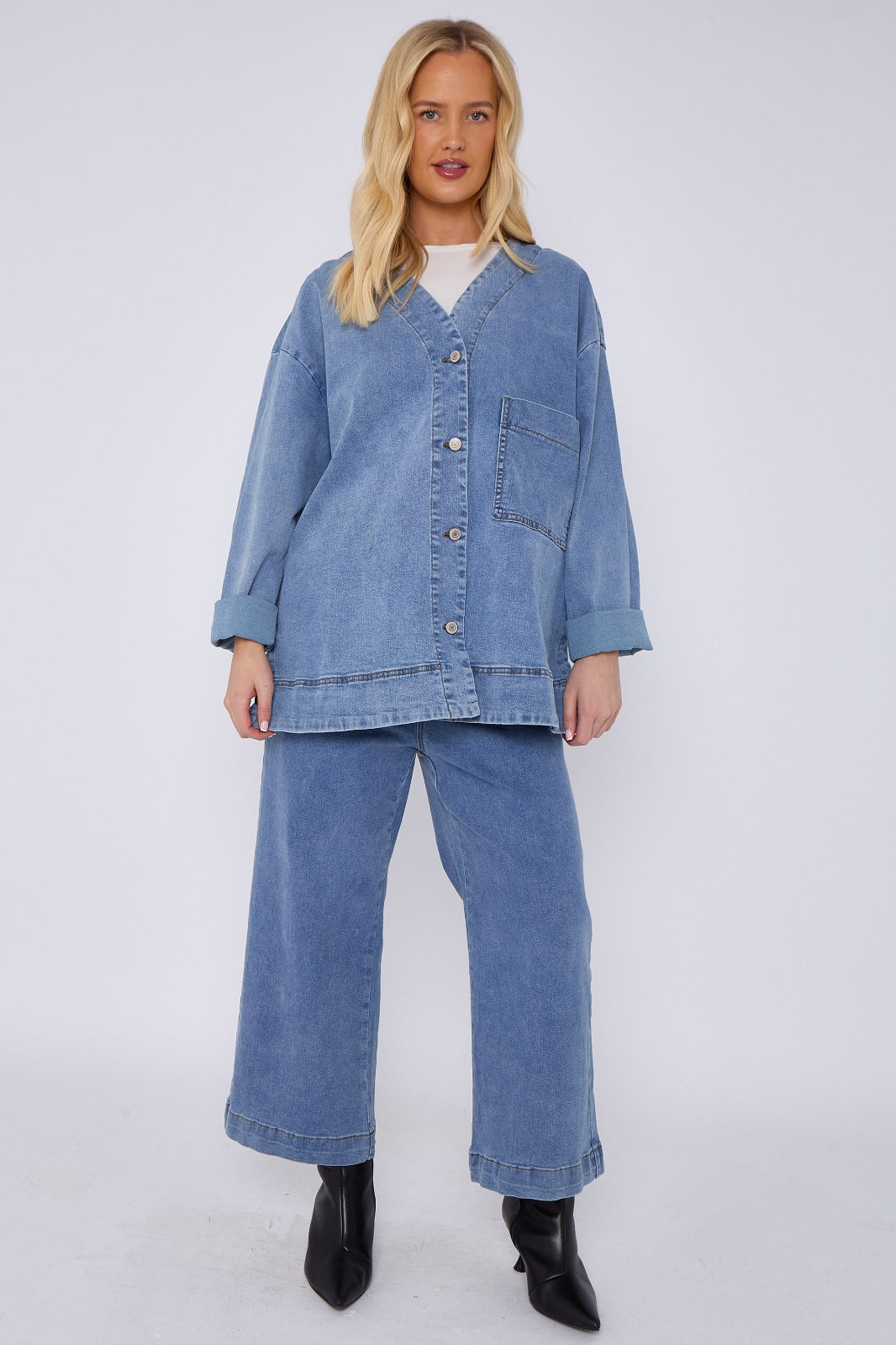 Blue Oversized Button Front Denim Jacket