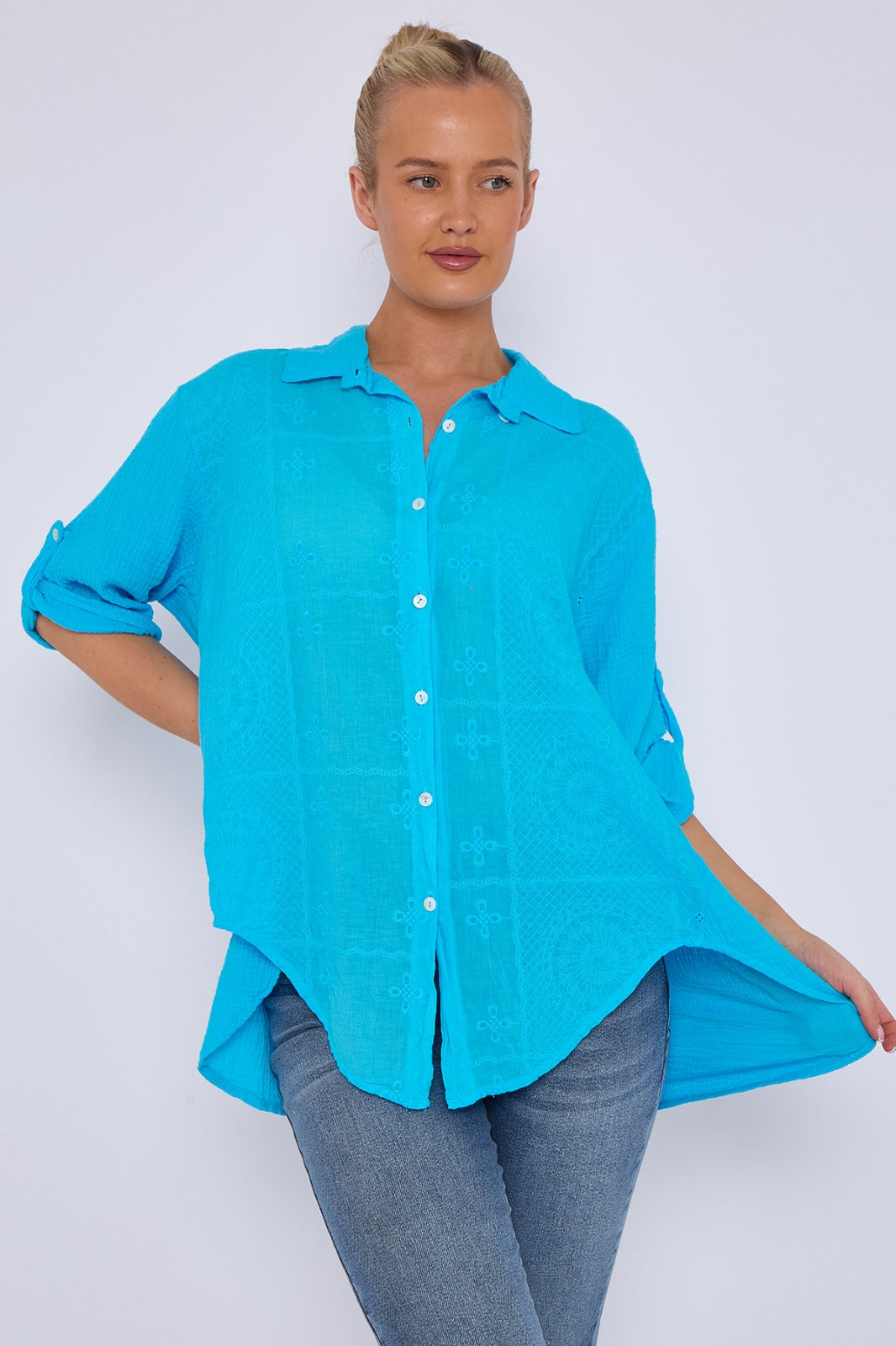 Broderie Panel Oversized Shirt