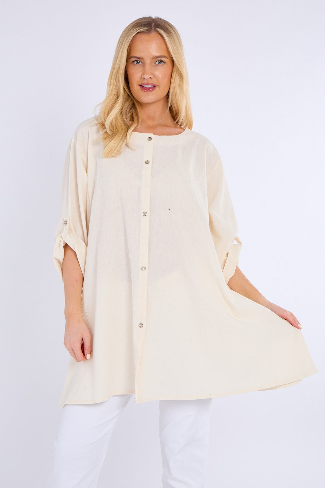 Button-Front Tunic with Pockets