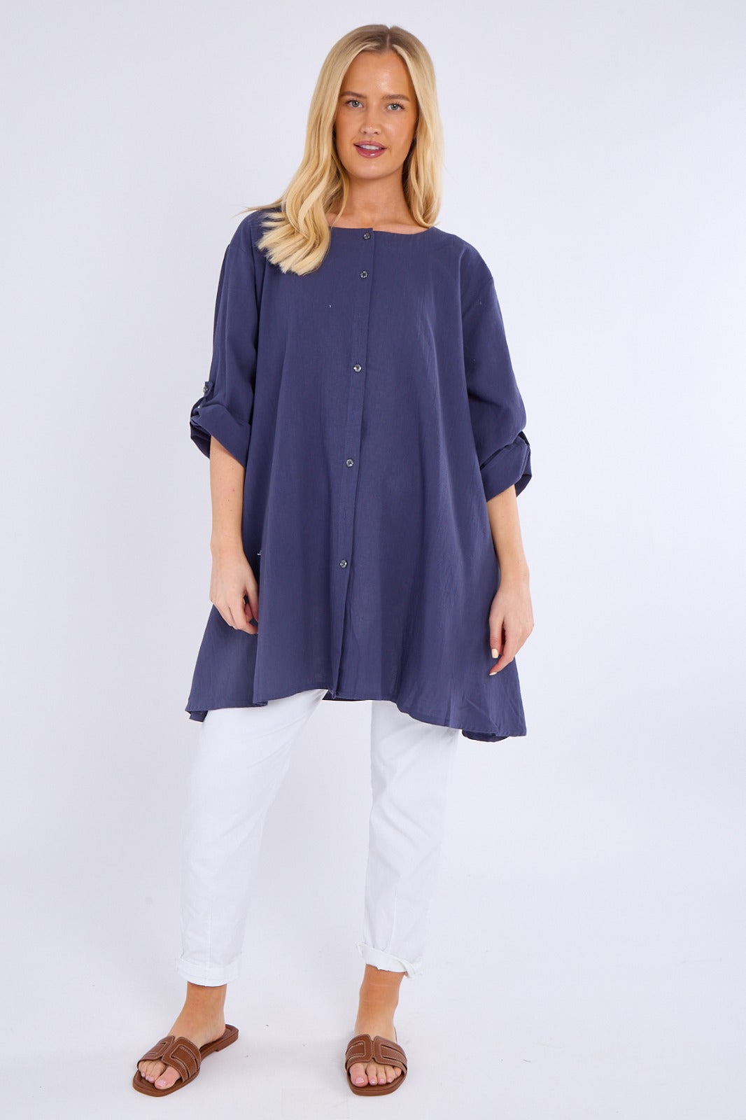 Button-Front Tunic with Pockets