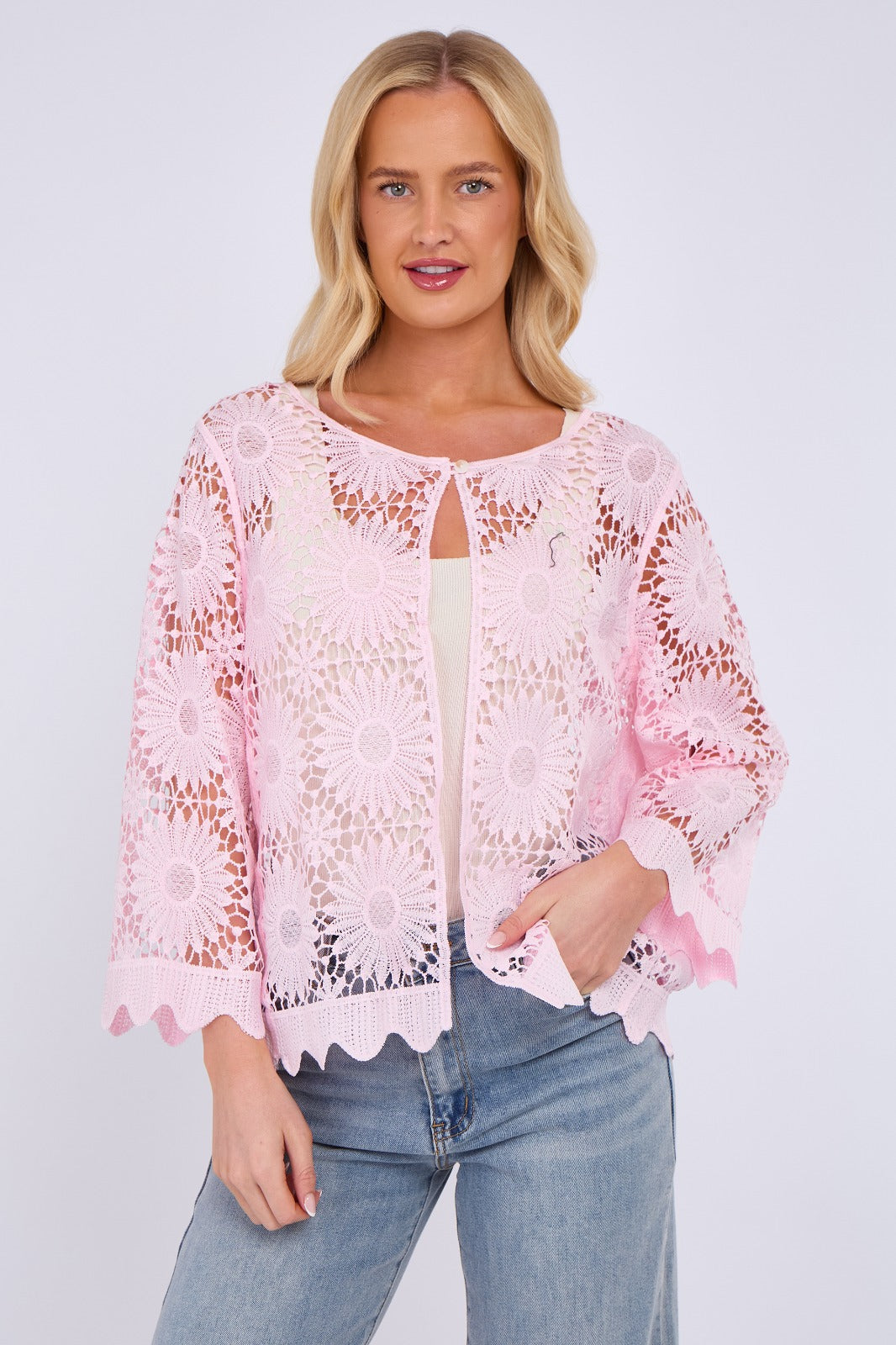 Sunflower Lace Button Front Cardigan