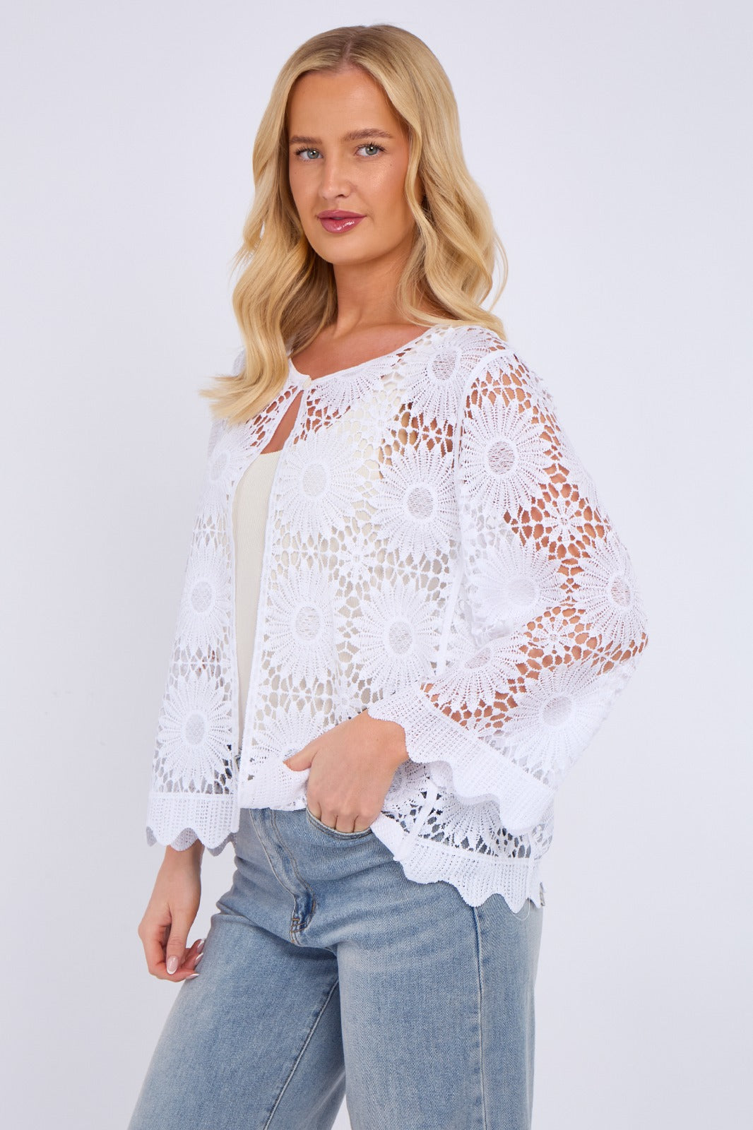 Sunflower Lace Button Front Cardigan